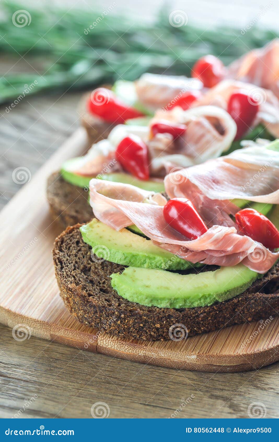 Sandwiches with Avocado and Prosciutto Stock Photo Image of lunch