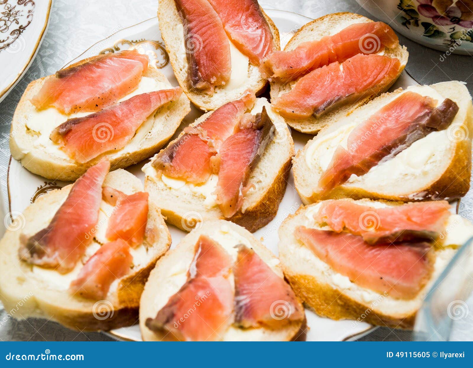 Sandwiches with Butter and Red Fish Closeup Stock Image Image of