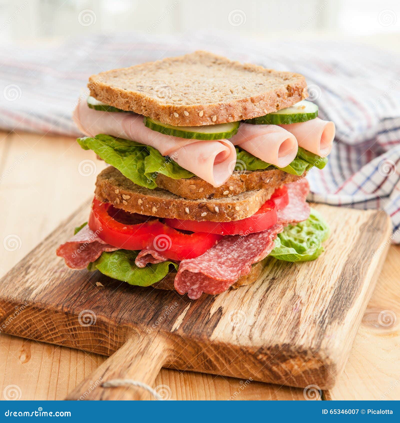Sandwiches with Ham and Salami Stock Image Image of lettuce, toast
