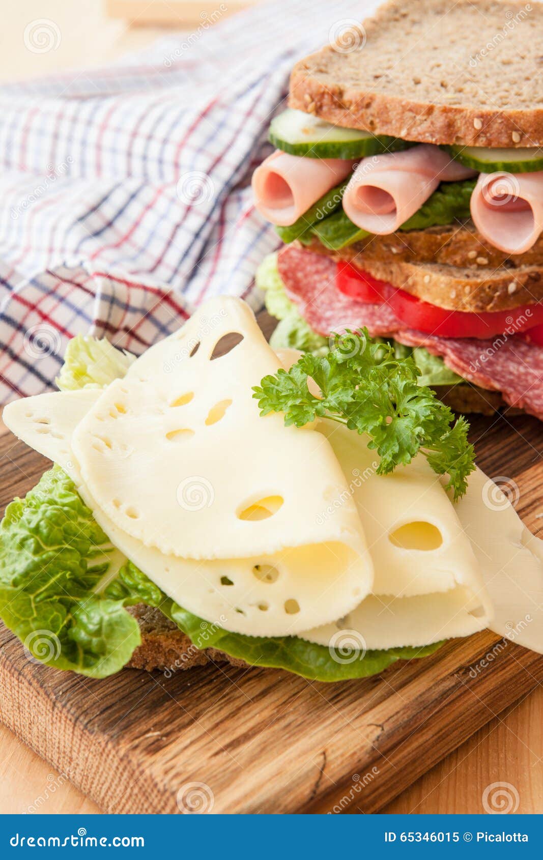 Sandwiches with Ham and Salami Stock Image Image of multigrain, wooden 65346015