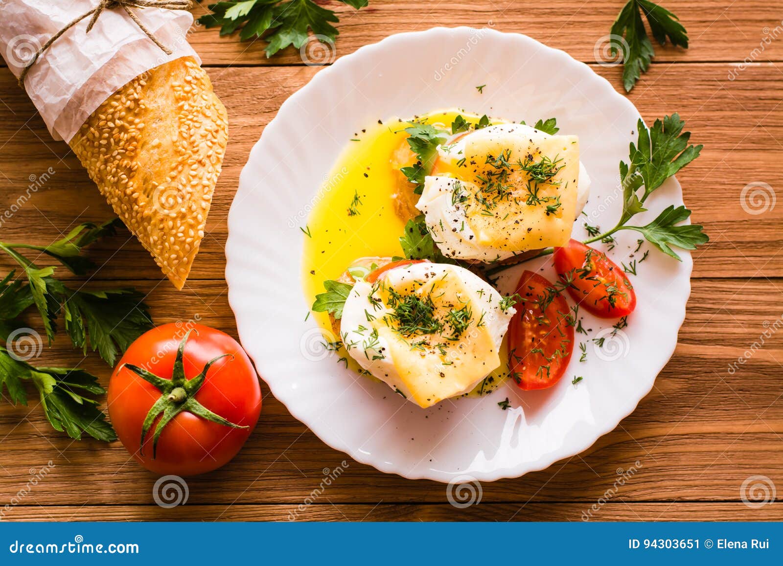 Sandwiches with Poached Egg, Tomato, Parsley and Cheese Stock Image