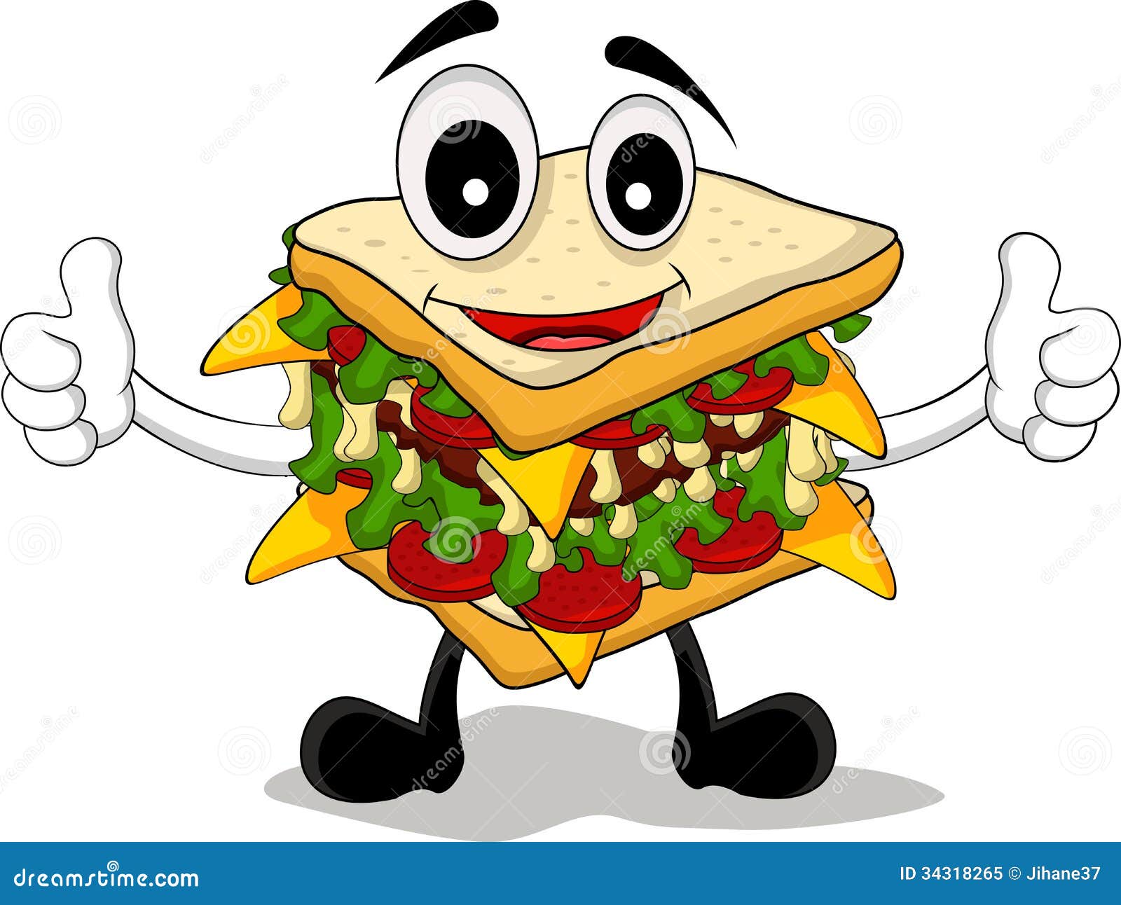 Sandwichkarikaturdaumen oben. Illustration des Sandwichkarikaturdaumens oben