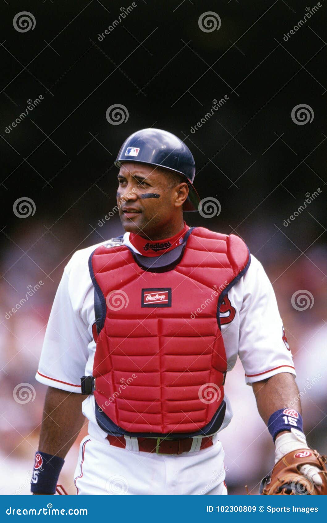 Sandy Alomar Jr. of the Cleveland Indians wears catcher's gear and News Photo - Getty Images