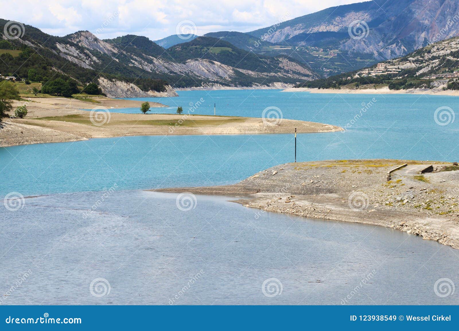 sandy banks along the ubaye river, hautes-alpes, france