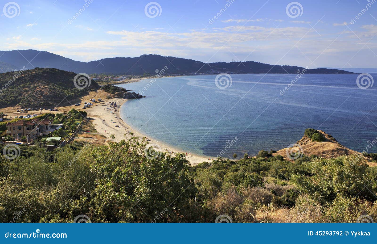 Sandy Beach in the Bay of Aegean Sea. Stock Photo - Image of travel ...