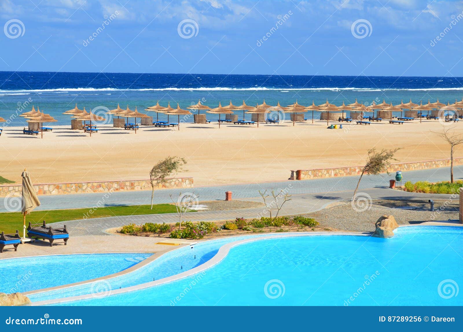 sandy beach at hotel in marsa alam - egypt