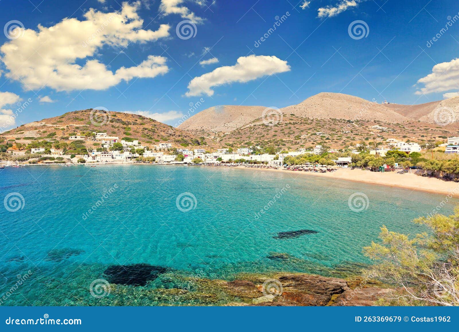 the sandy beach kini in syros, greece