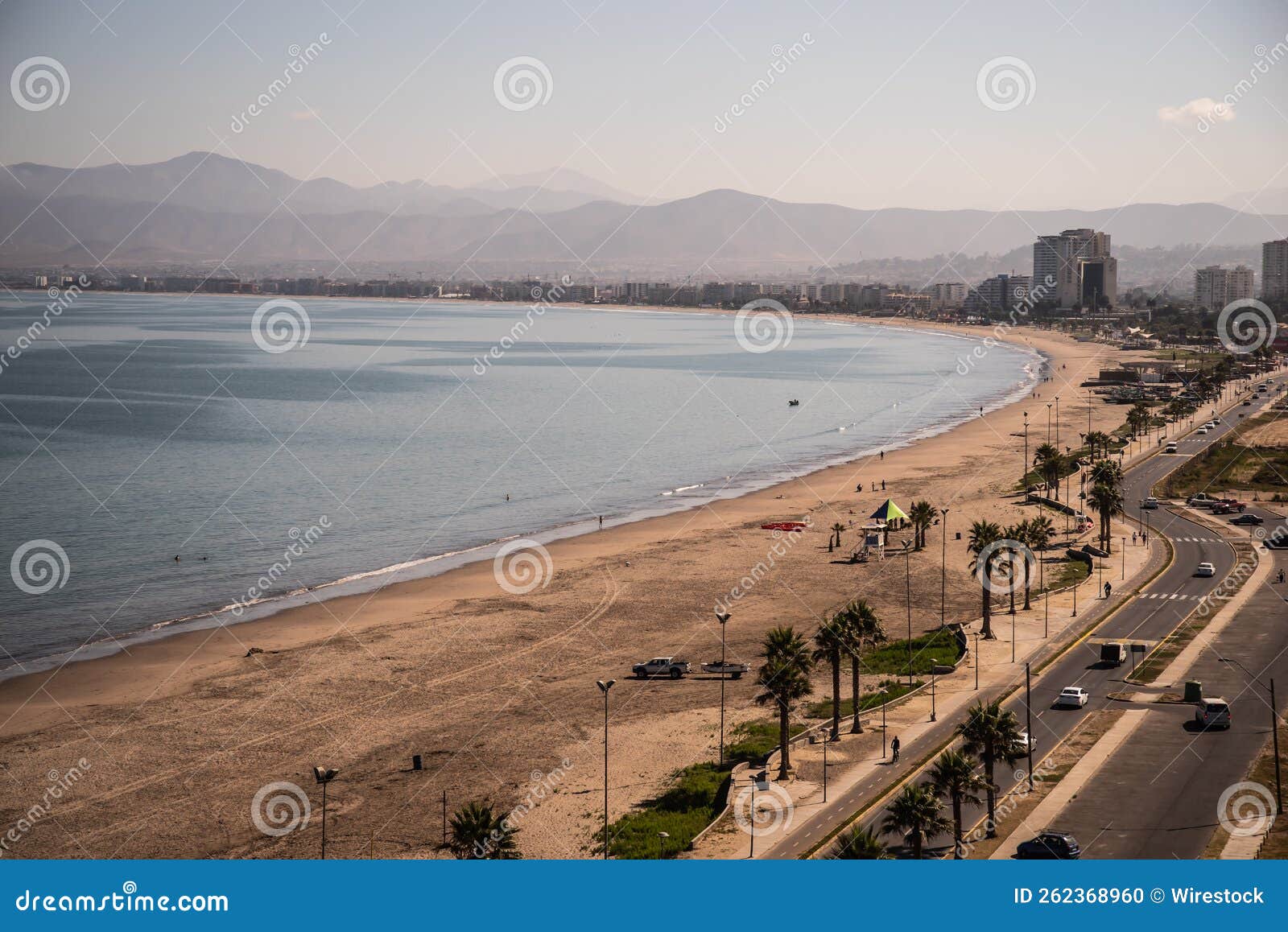 sandy beach in la serena in the sunrise