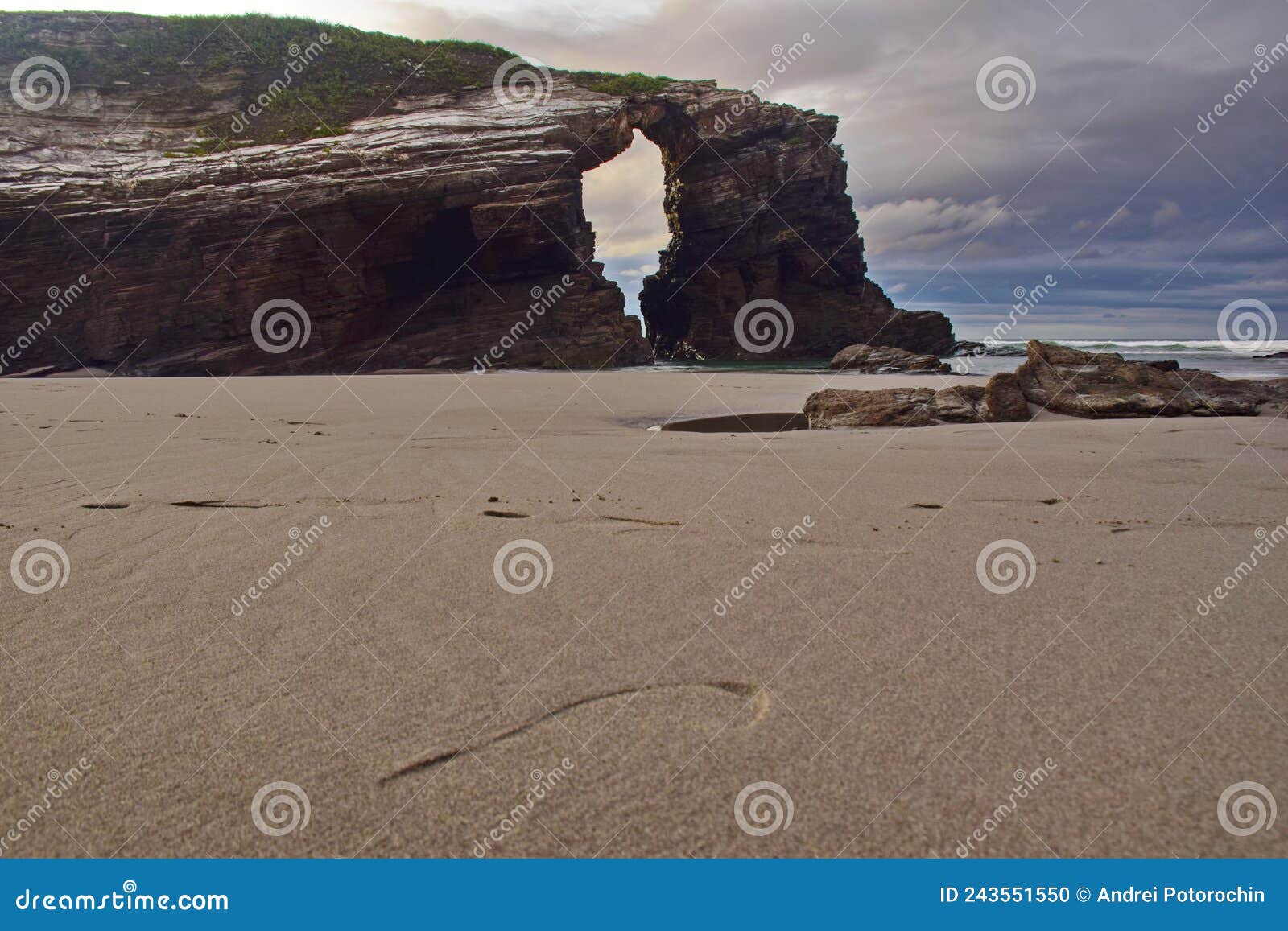 sandy beach with large rocks . praia de augas santas