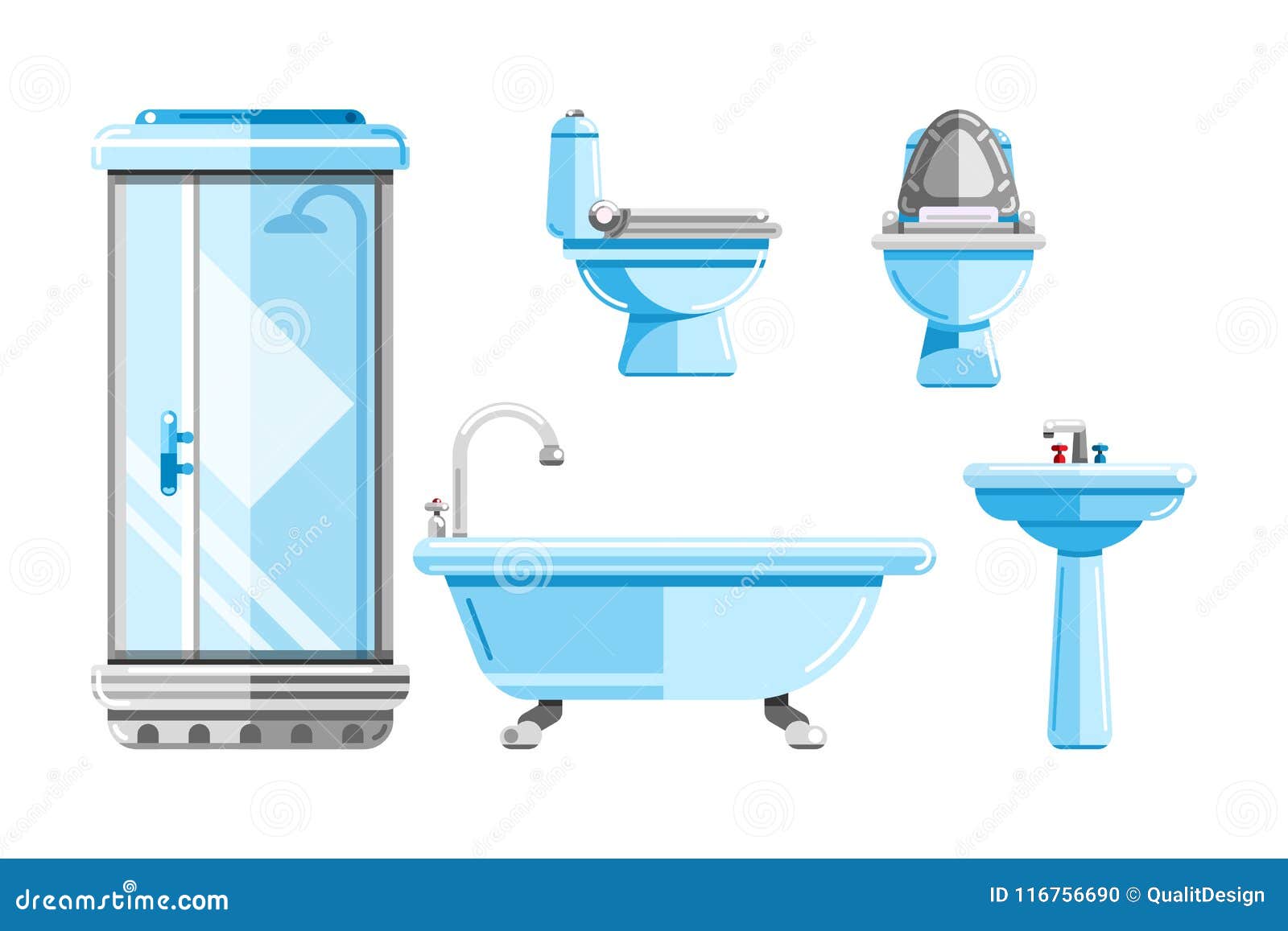 Sanitary Engineering Icons Set Bathtub Toilet Sink