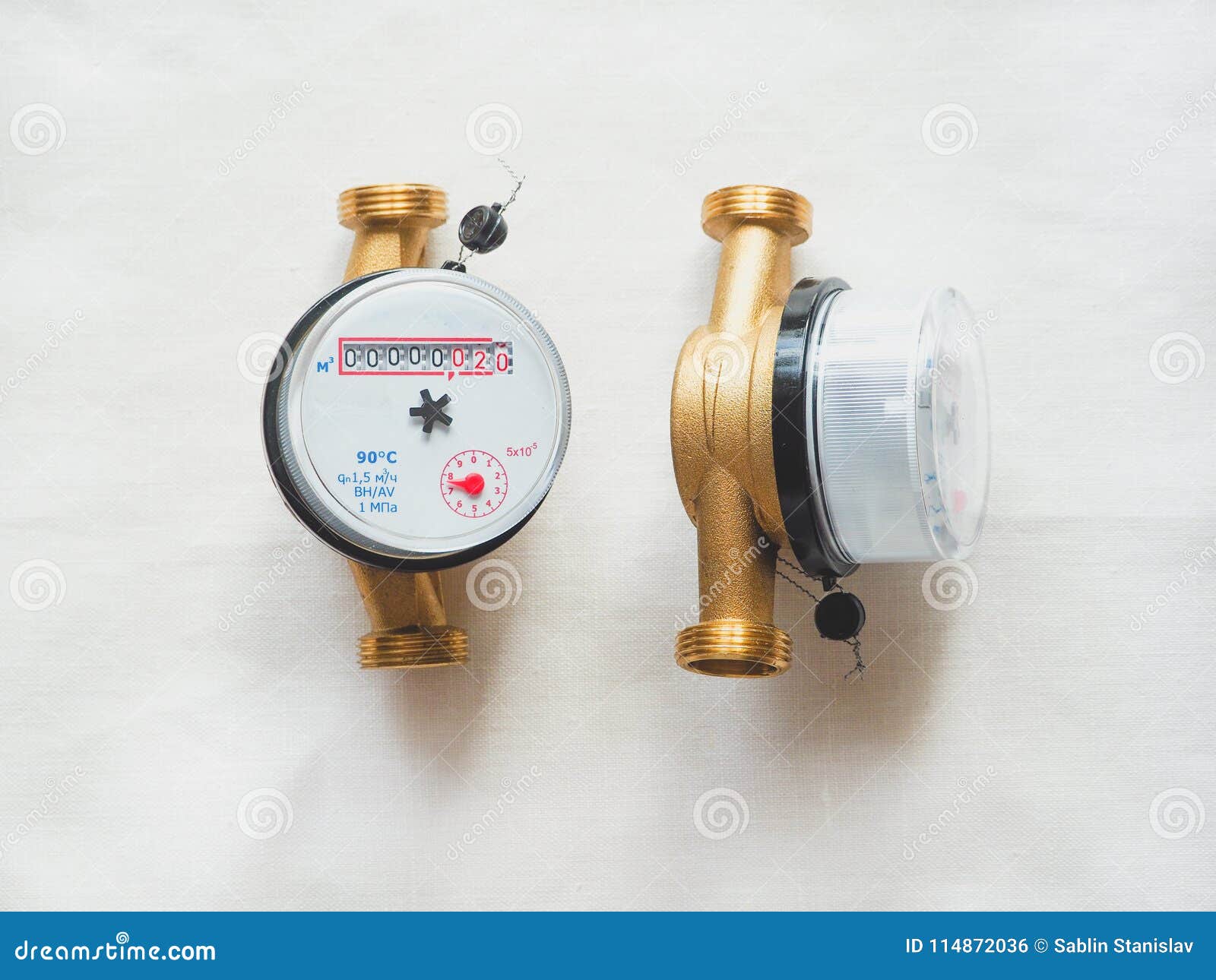Sanitary Engineering. Water Meters and Tools for Plumbing. Stock Photo