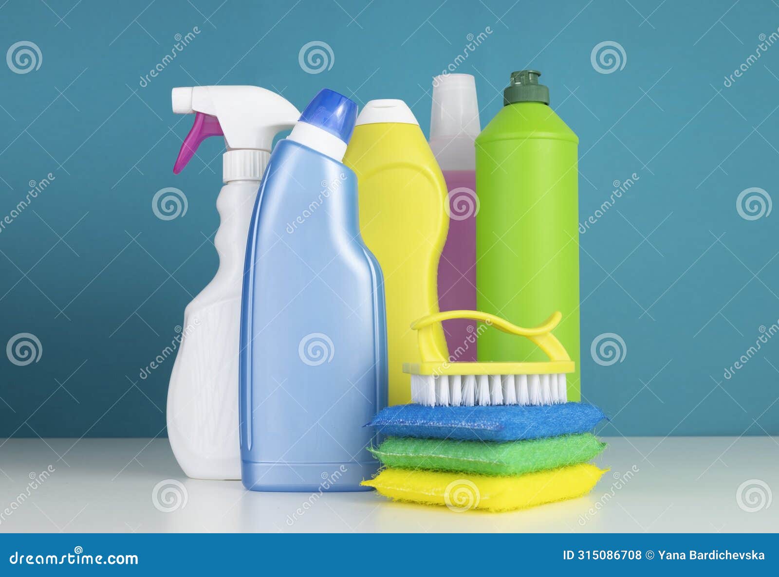 sanitary items,cleaners.colorful plastic sanitizing bottles.desinfectants