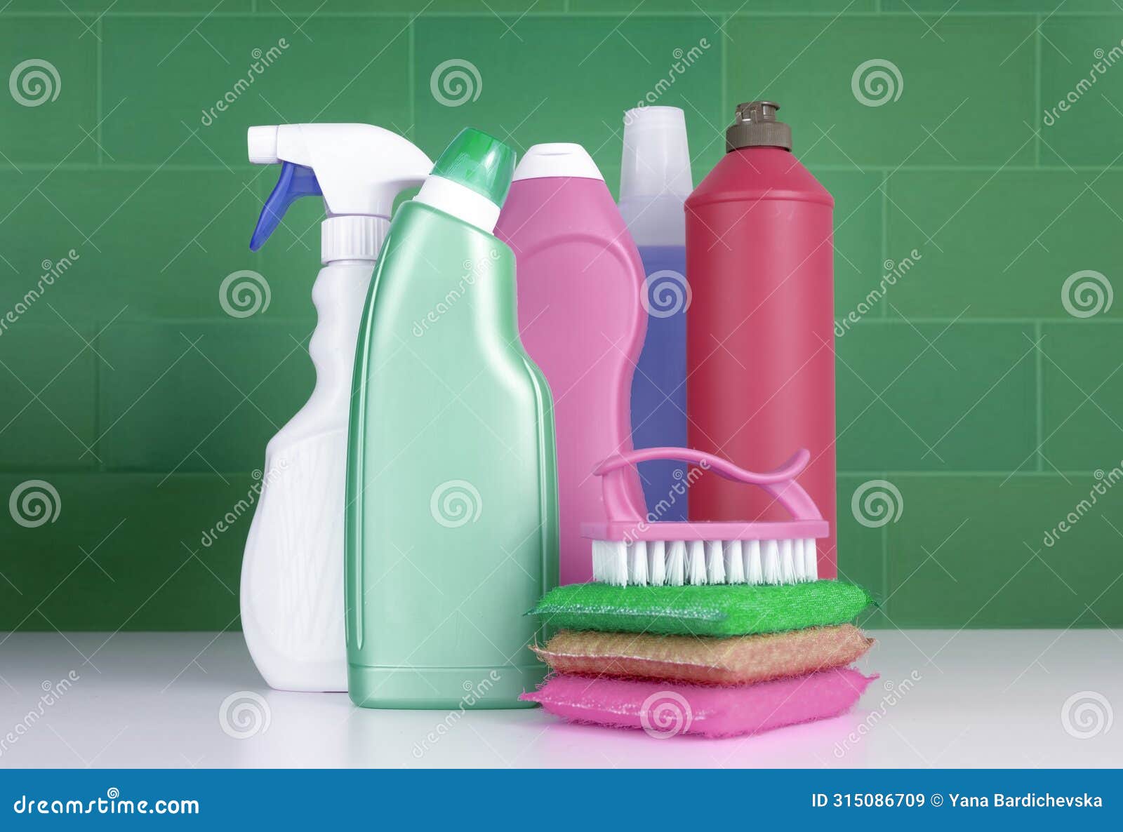 sanitary items,cleaners.colorful plastic sanitizing bottles.desinfectants