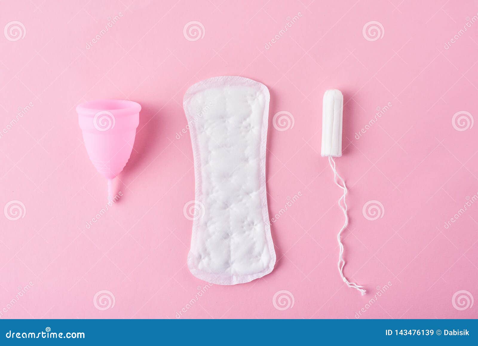 Sanitary Pad, Menstrual Cup And Tampon On A Pink Background Stock Image
