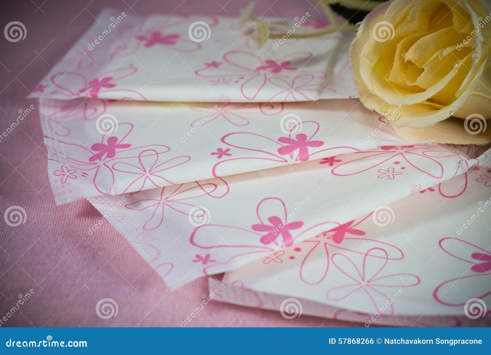 Used Sanitary Pad Sanitary Napkin On Blue Background Menstruation