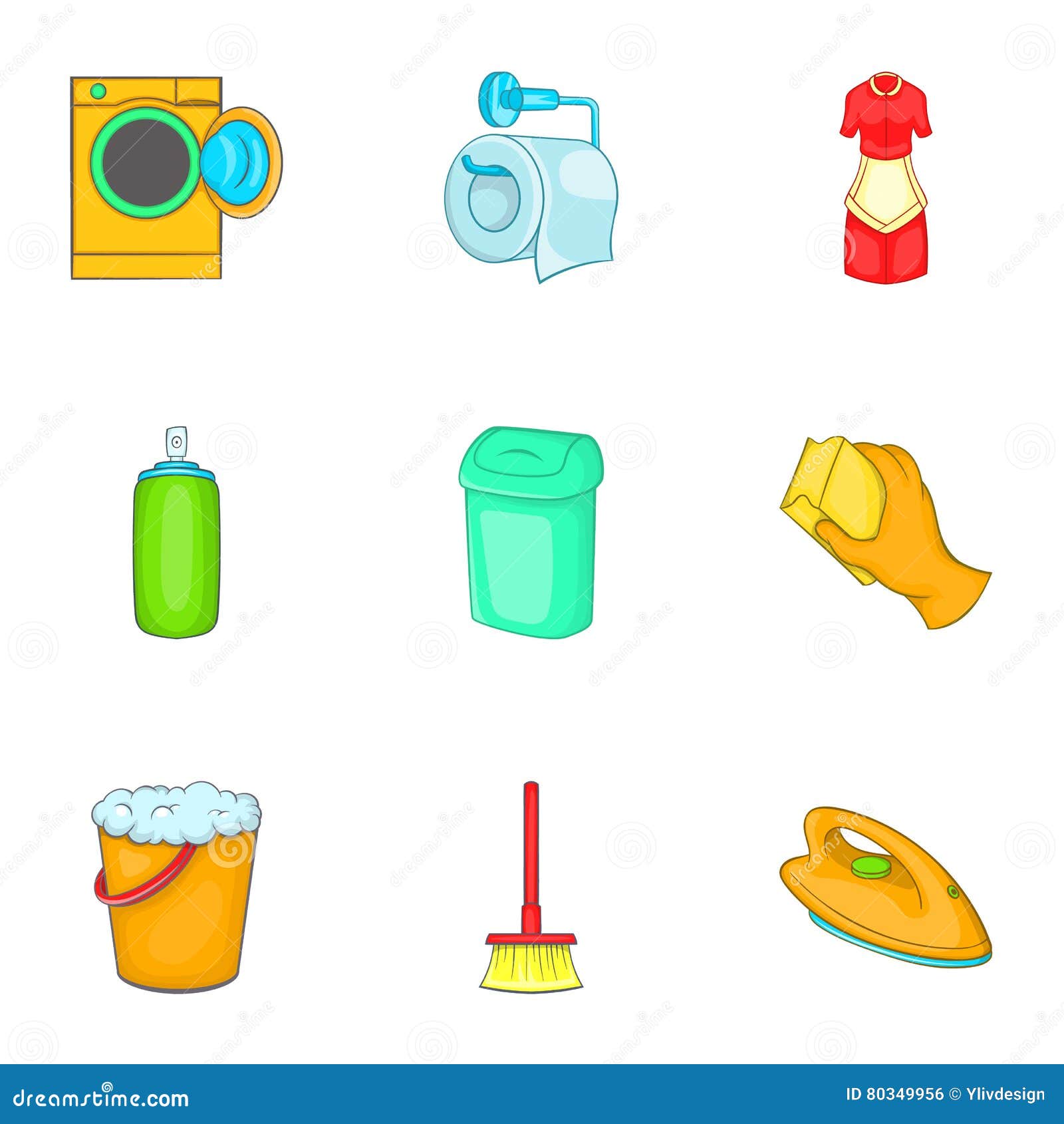 Sanitation Icons Set, Cartoon Style Stock Vector - Illustration of ...