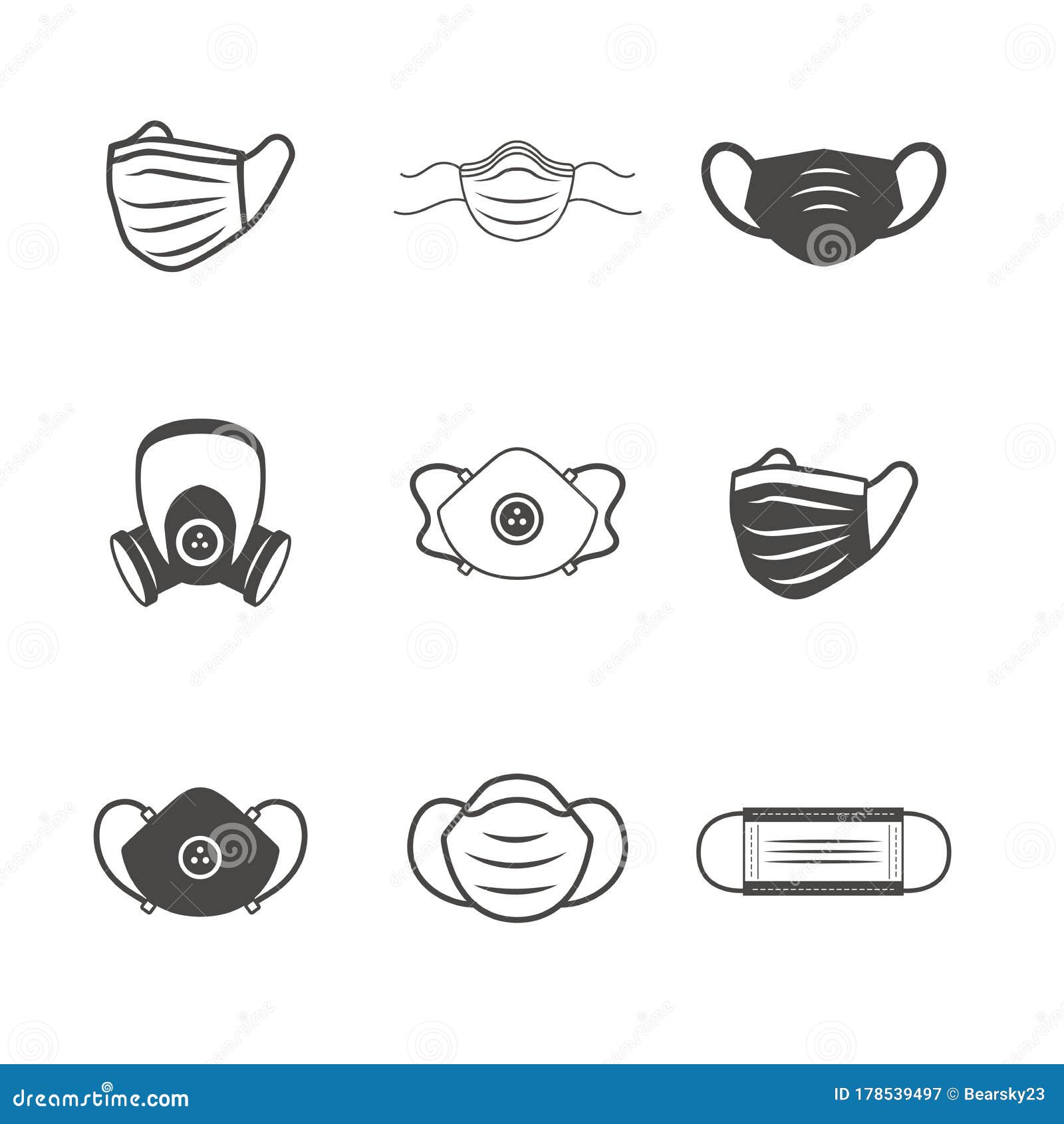 sanitation and protection facemask ppe icon set w respiratory face masks