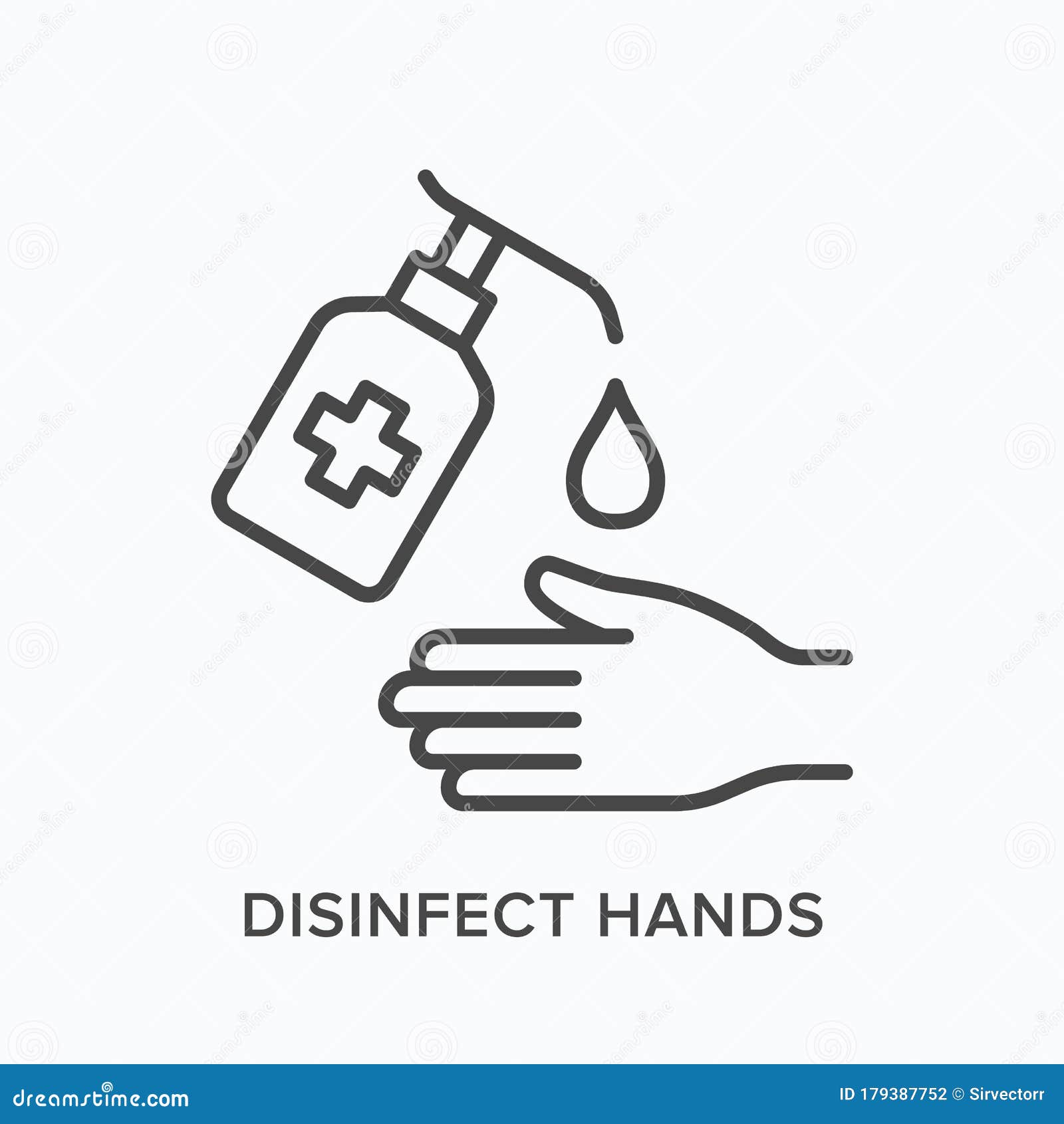 sanitizer line icon.  outline  of antibacterial treatment. hand disinfection pictorgam
