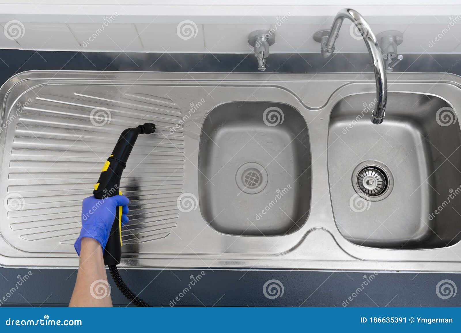 Sanitizing Kitchen Sink with Steam Cleaner Stock Image Image of