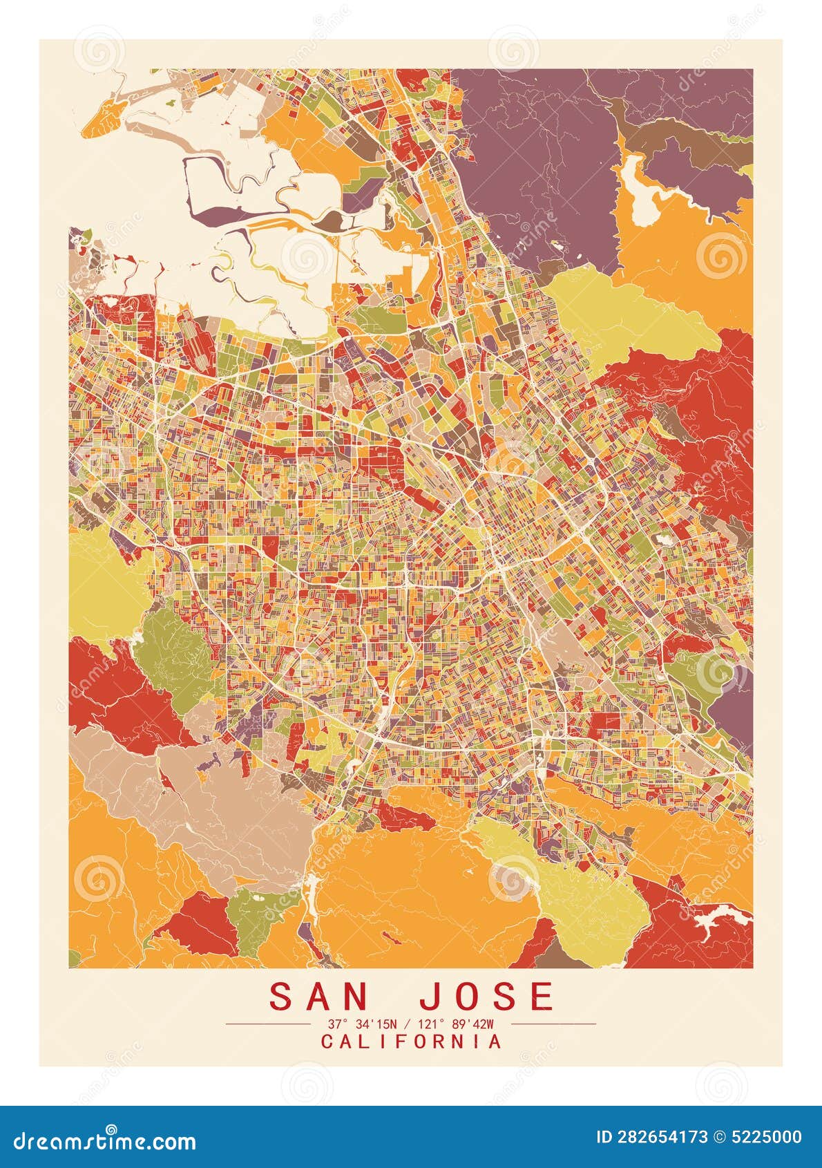 sanjose,california usa creative color block map decor serie
