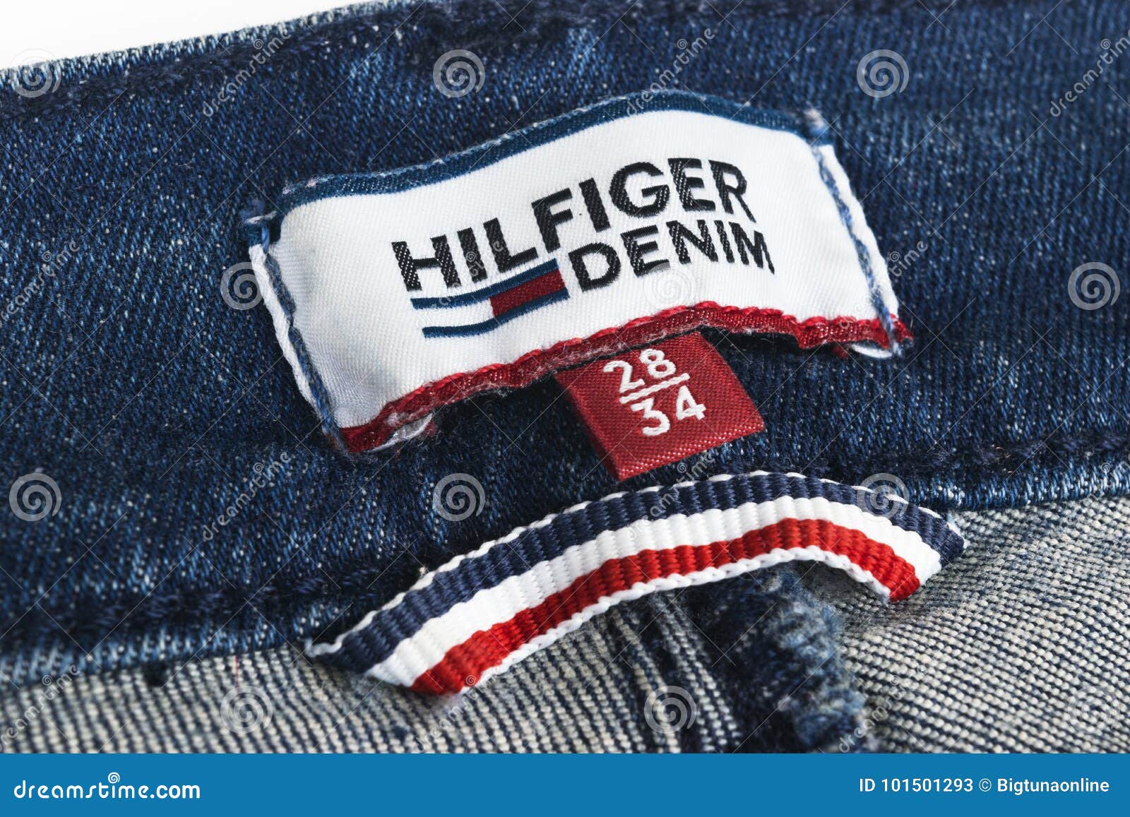 Closeup Of Tommy Hilfiger Label On Blue 