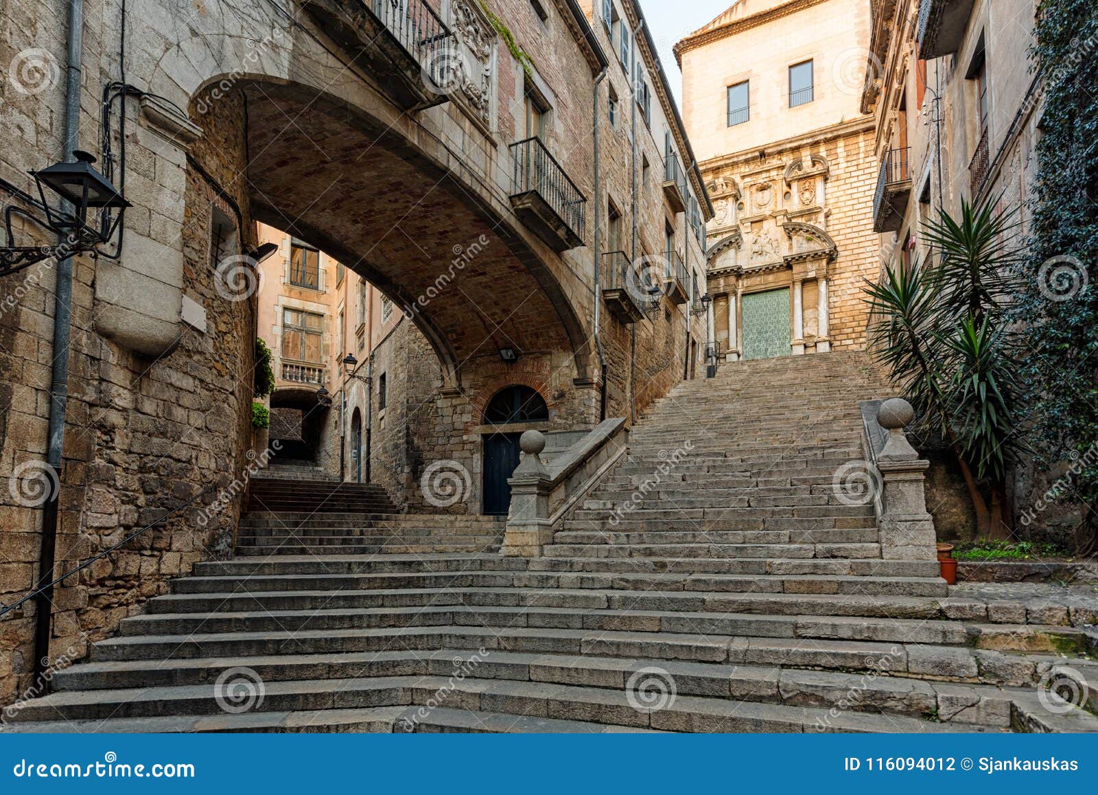 sant domenec stairs and arch of the agullana palace in girona
