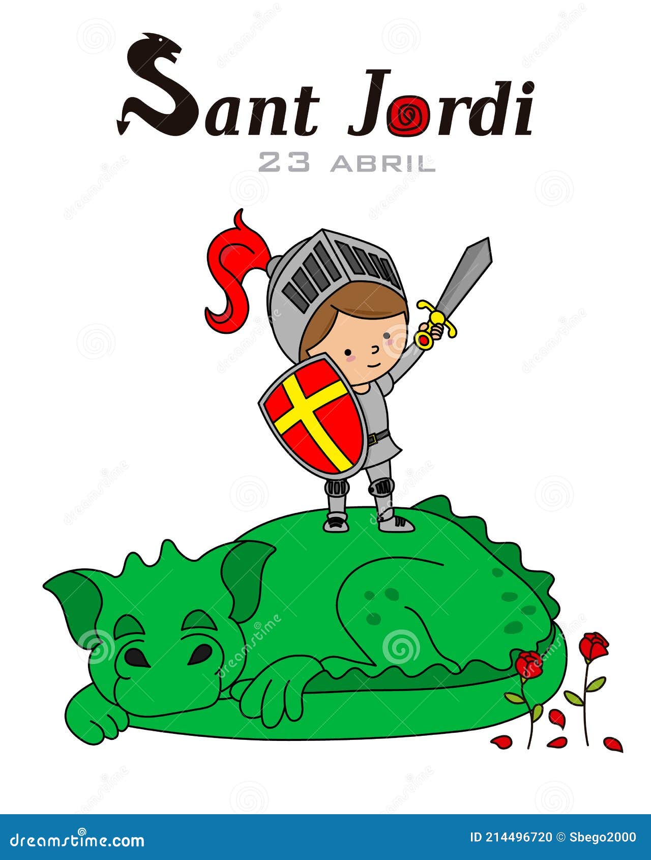 sant jordi traditional festival of catalonia spain. knight  and dragon