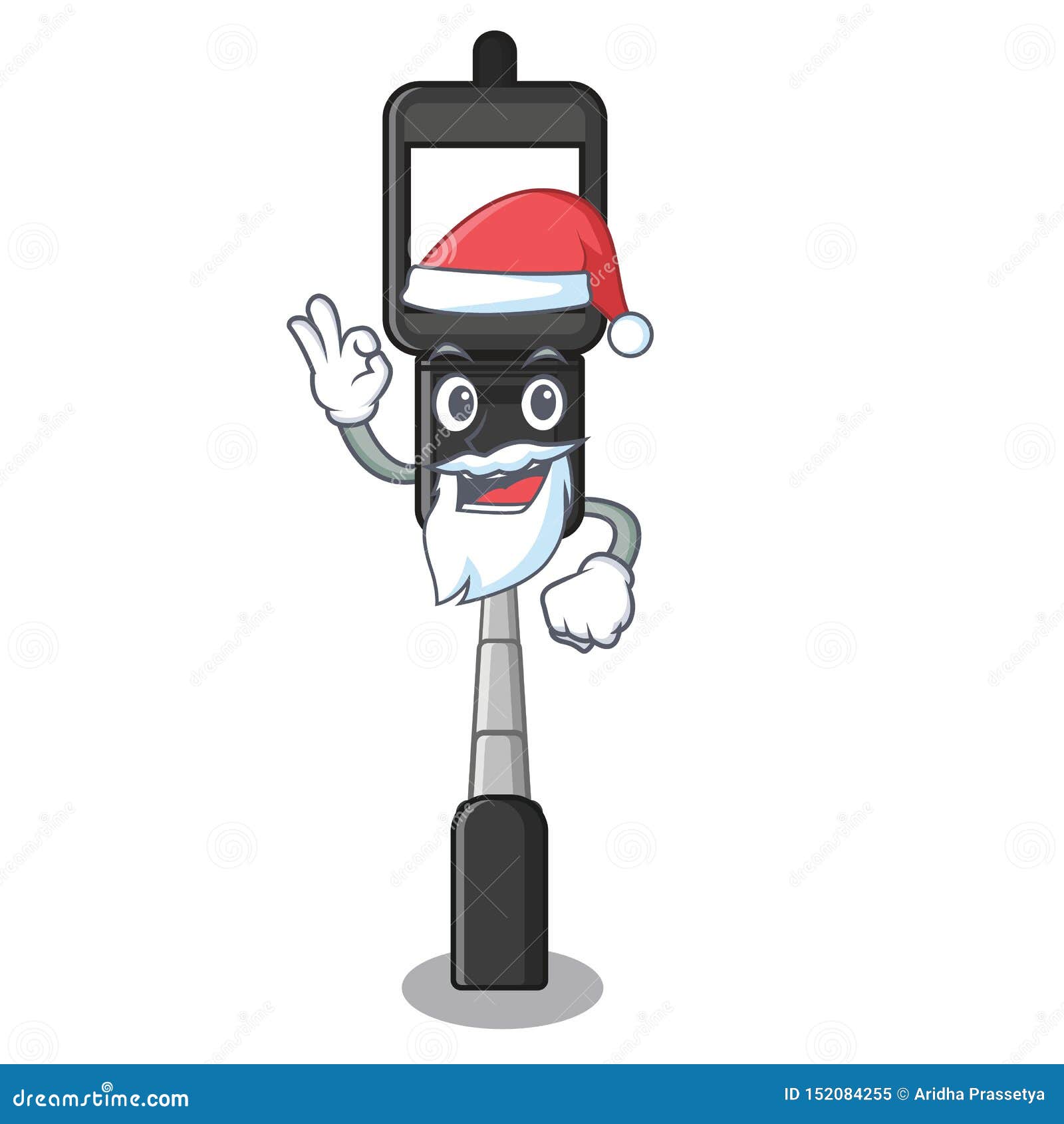 Santa Cell Phone Holder Above Cartoon Table Stock Vector Illustration