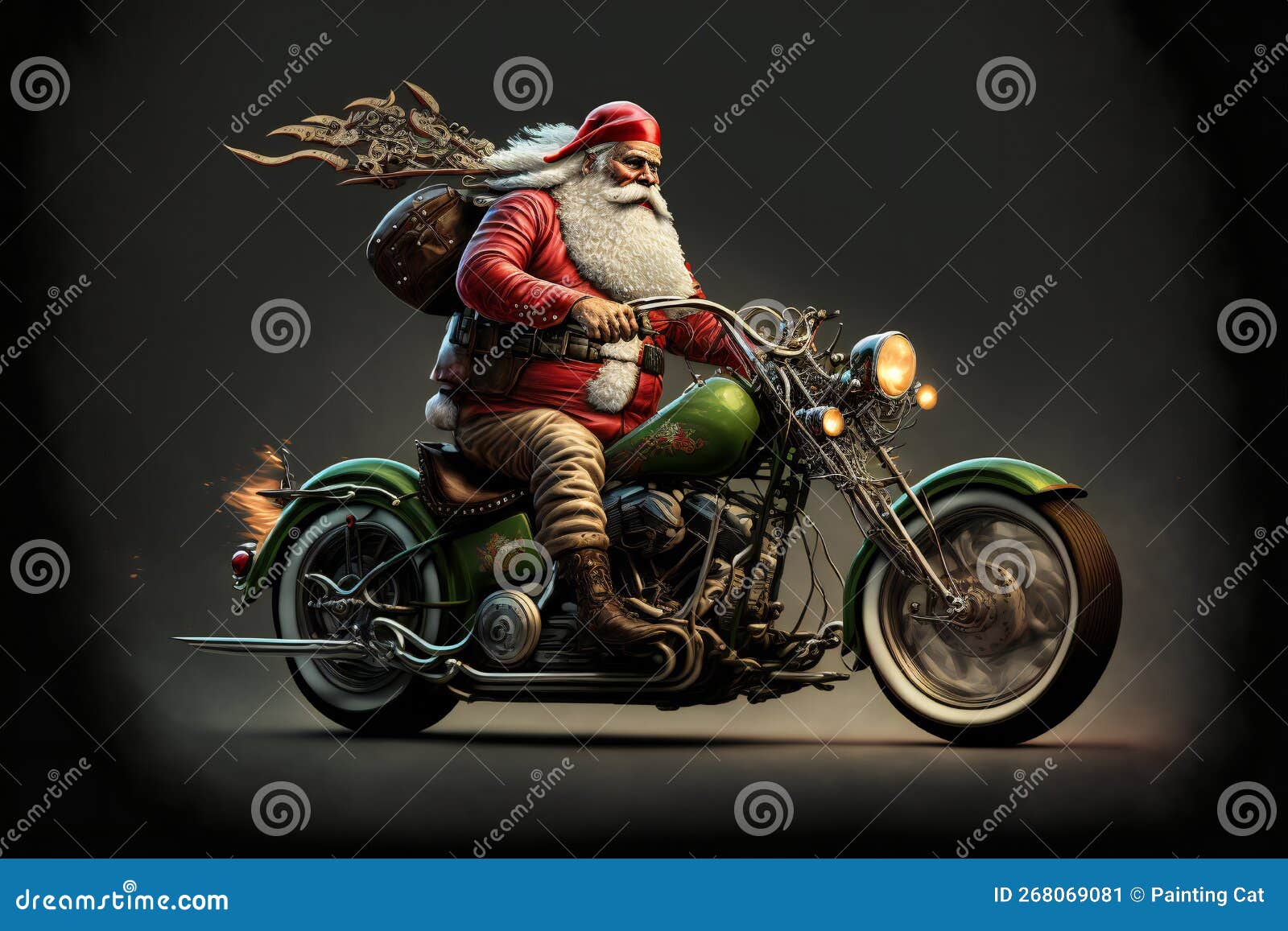 Santa Claus à Bord D'une Moto Personnalisée Illustration Numérique Dessin  Peinture 3d Rendu Illustration Stock - Illustration du découpeur, peinture:  268069081