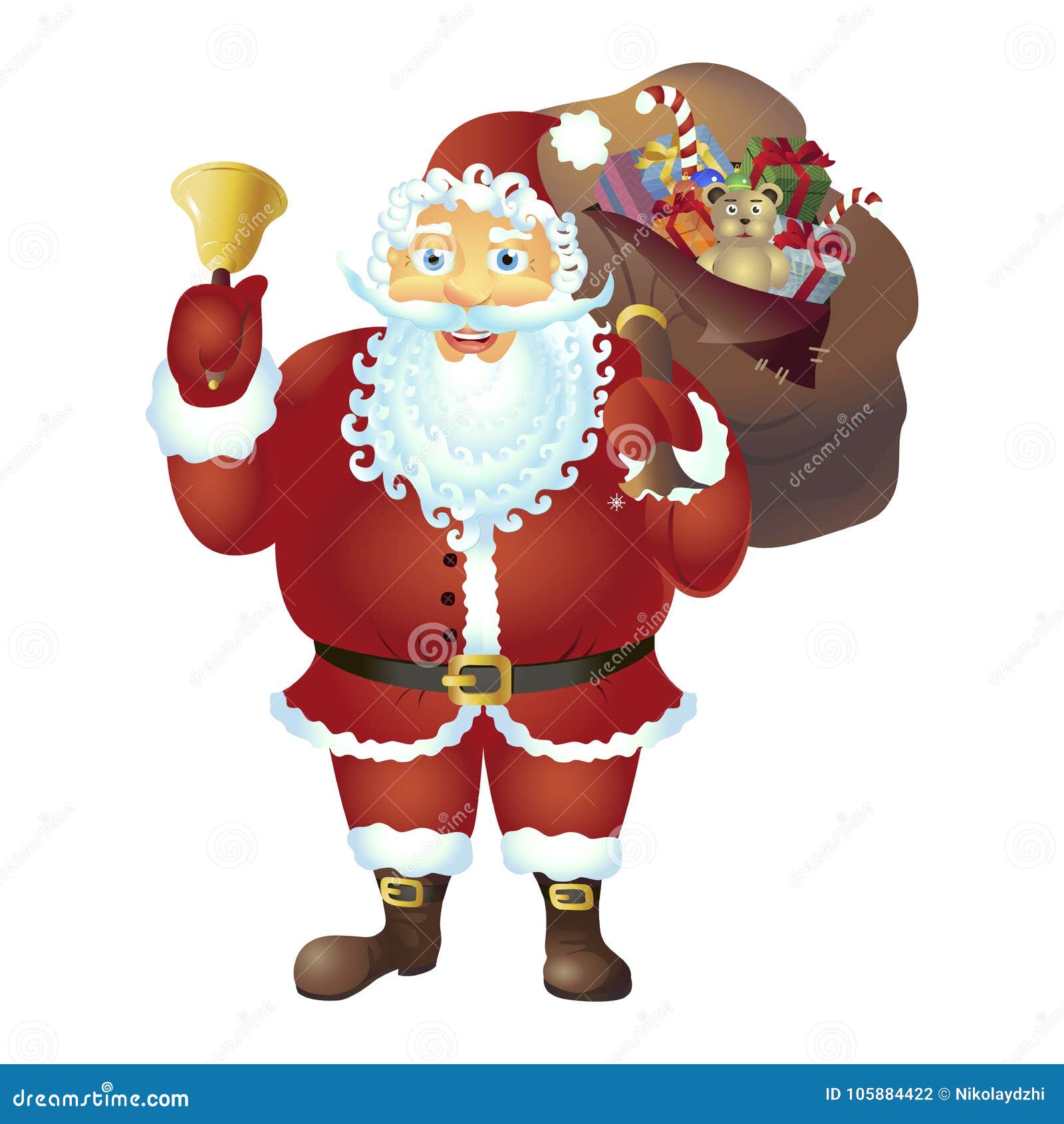 Santa Claus with Bell Isolated on White Christmas New Year Background