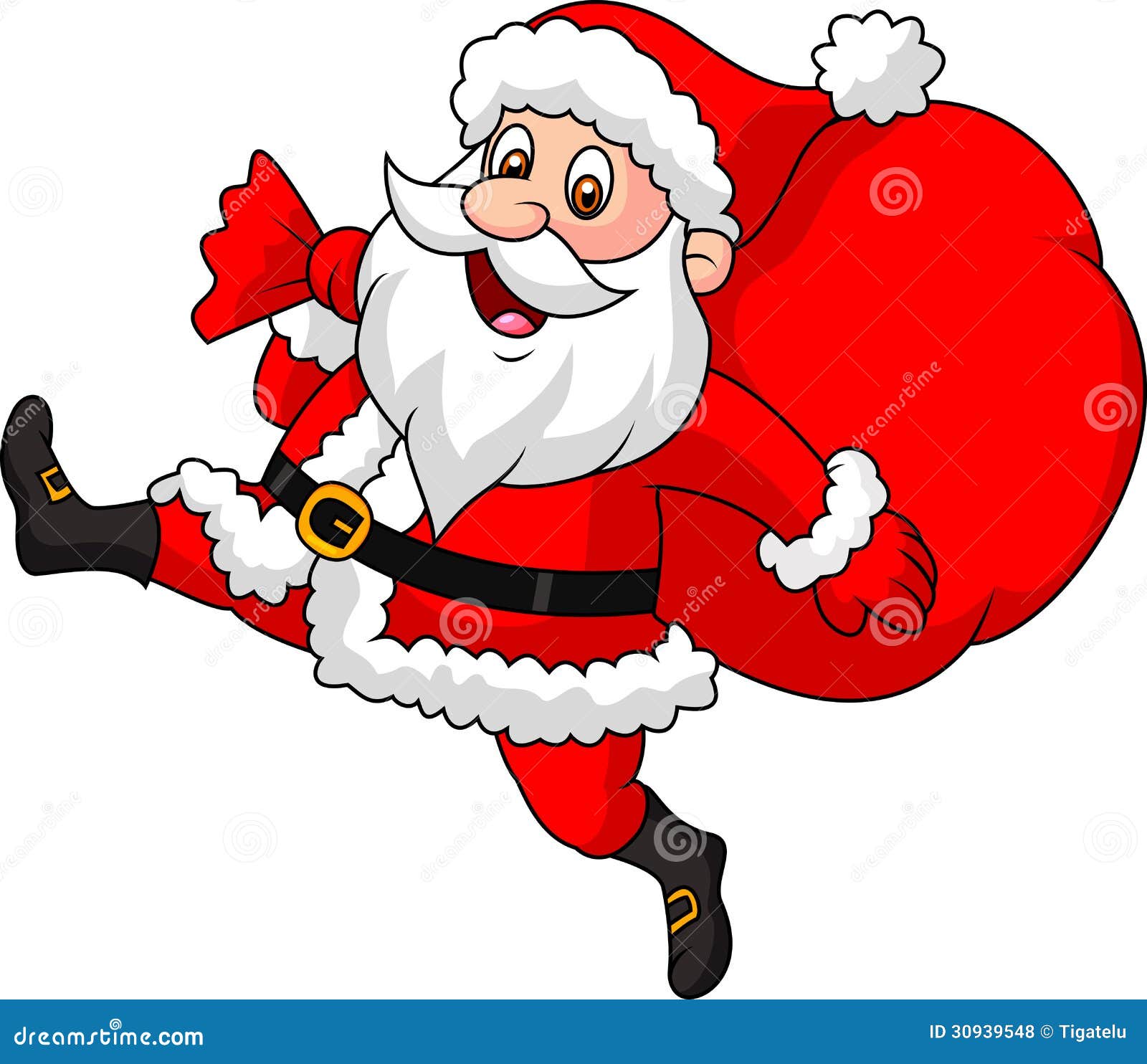 Santa Claus Pushing His Sleigh And Rudolph Cartoon Vector