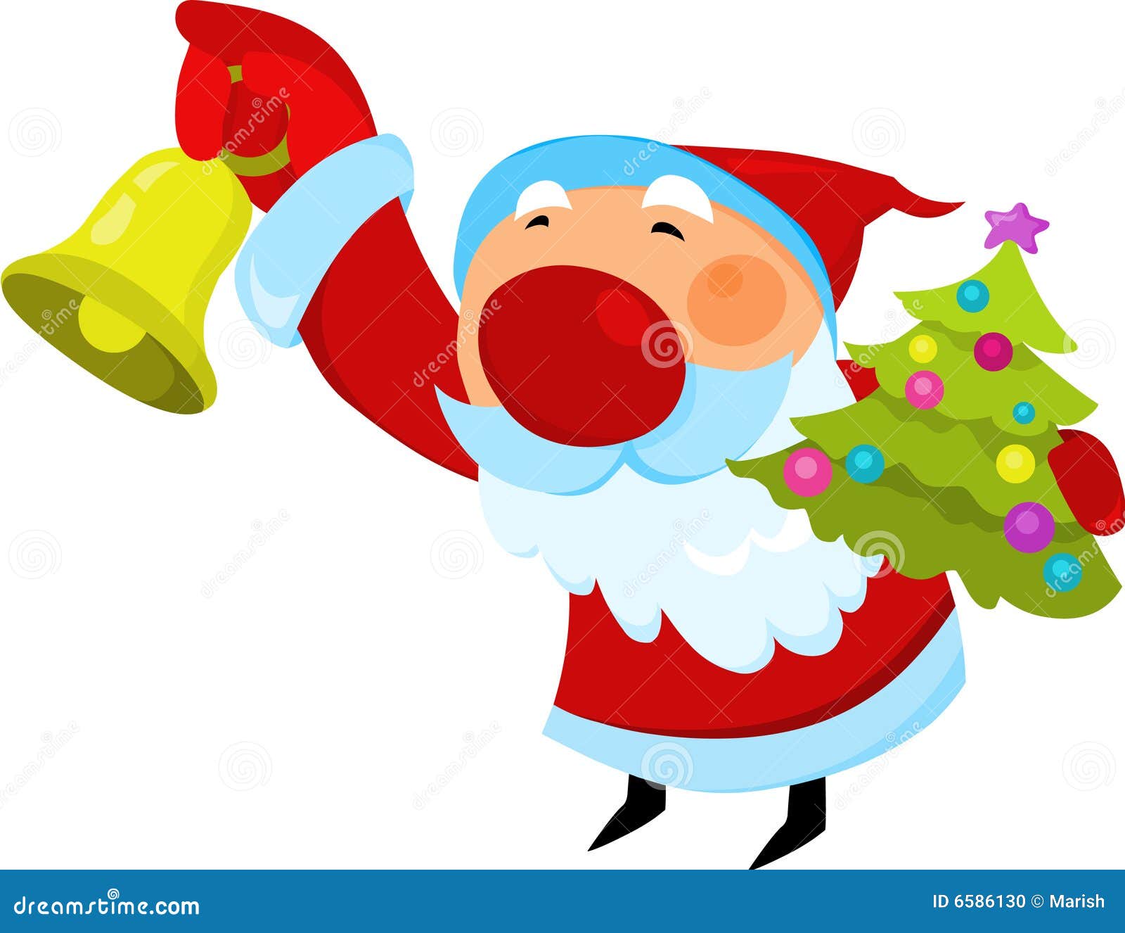Santa Claus with Christmas Tree and Jingle Bell Stock Vector