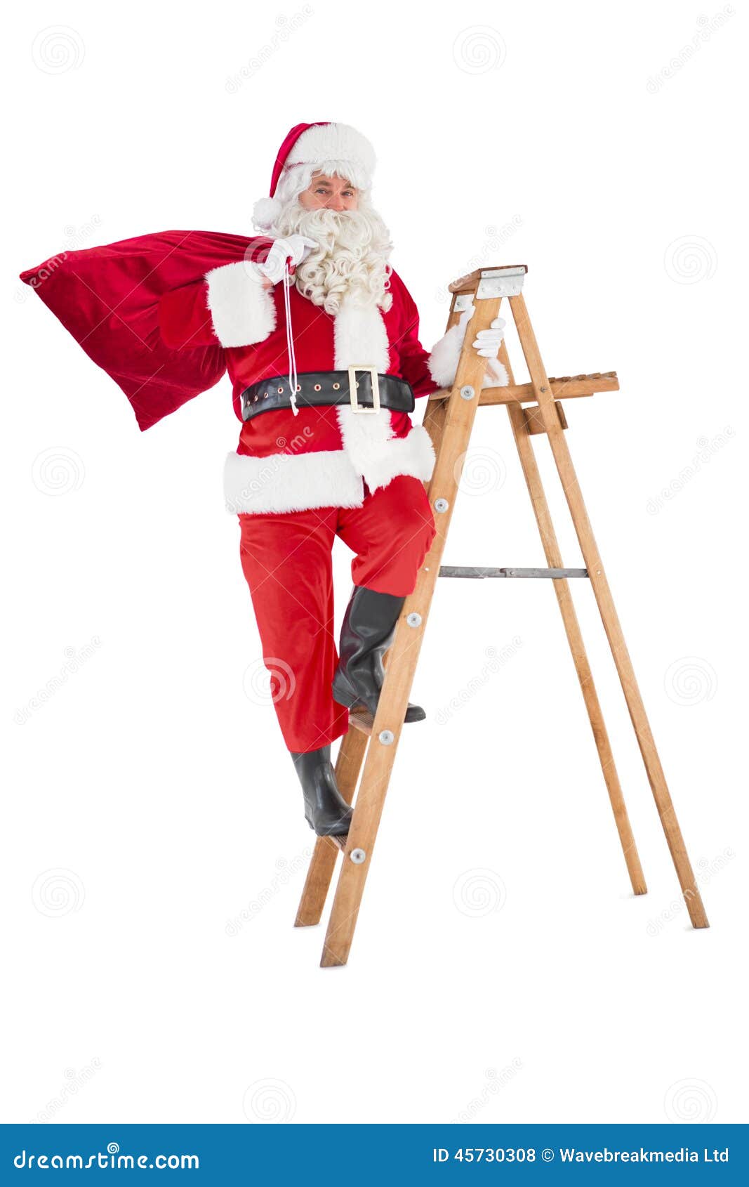 Santa Claus Climbing A Ladder Stock Photo - Image: 45730308