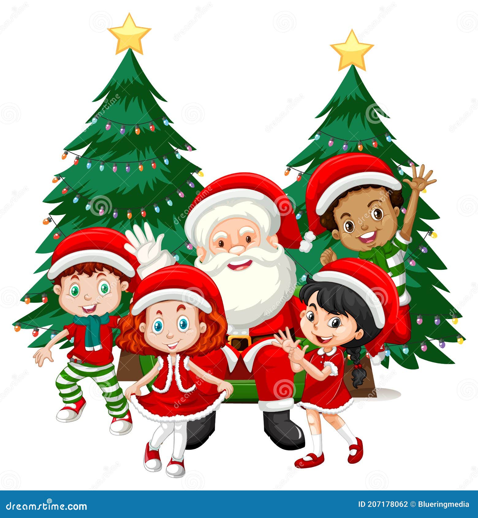 Santa Claus Con Niños Vestidos Con Disfraces De Navidad Personaje De  Caricatura Sobre Fondo Blanco Ilustración del Vector - Ilustración de noel,  actuar: 207178062