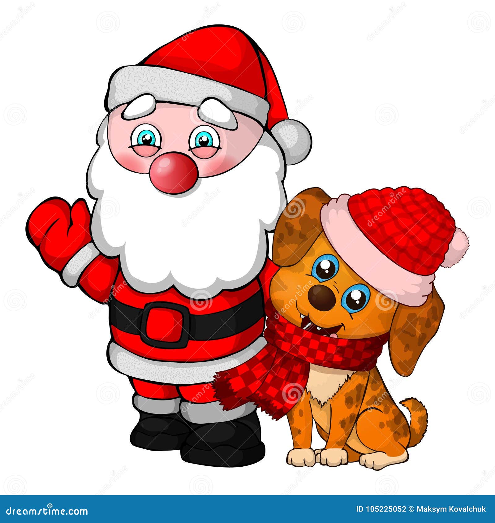 santa claus and dog character. merry christmas and happy new year