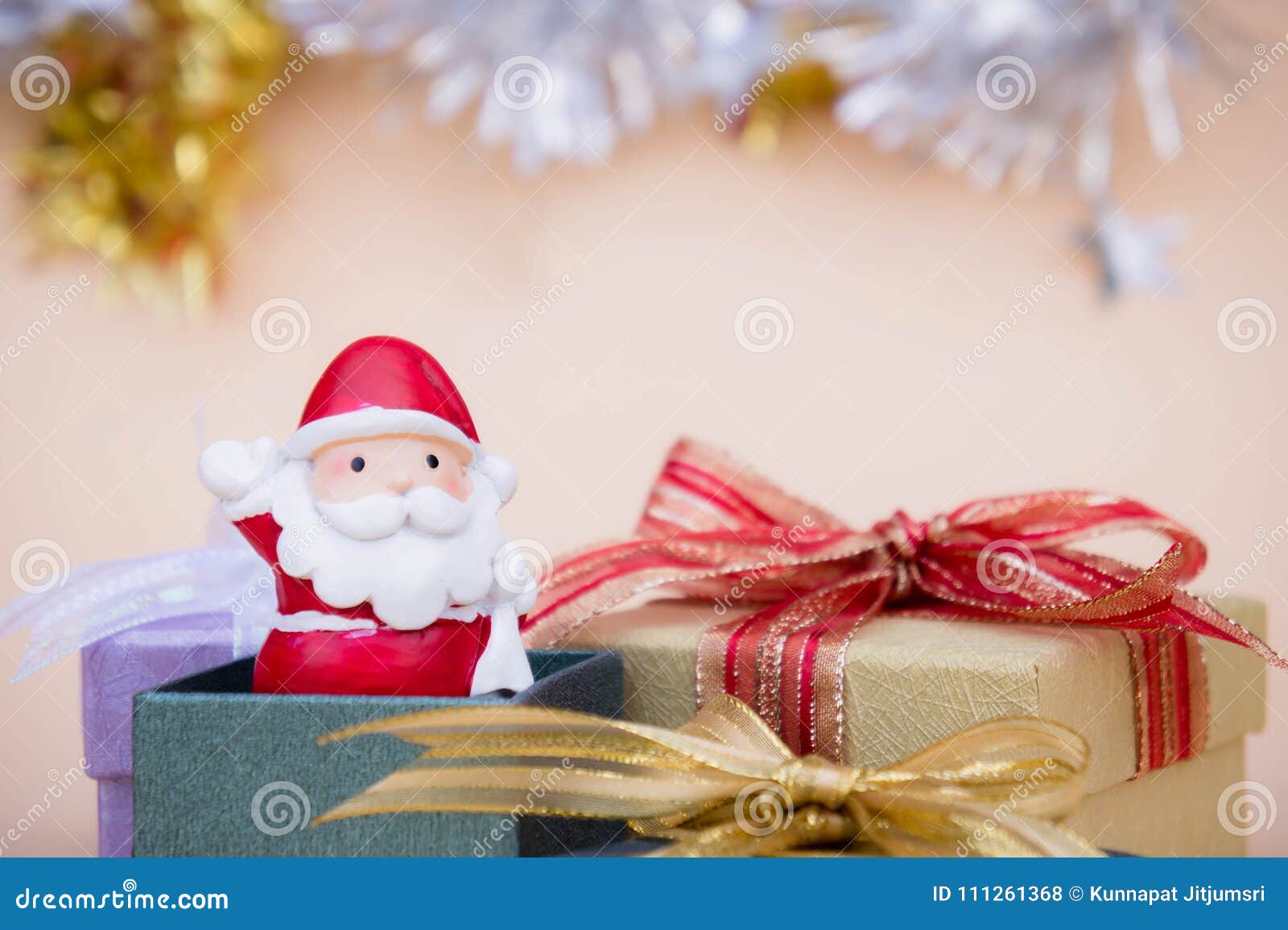 Download Santa Claus Doll Christmas Background And Gift Box And Copy Spac Stock Image