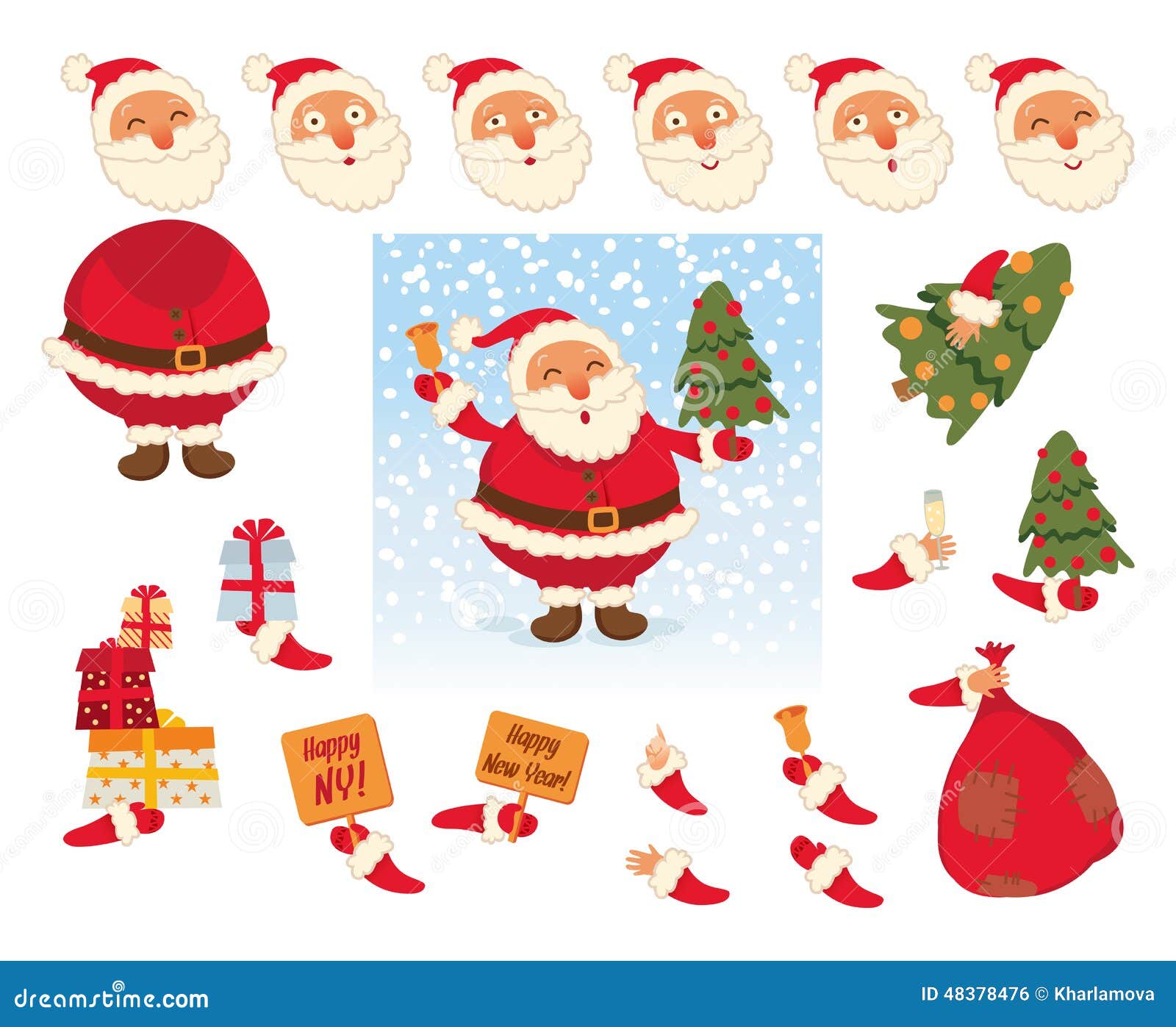 Santa Claus. Face And Body Elements Stock Vector - Image: 48378476