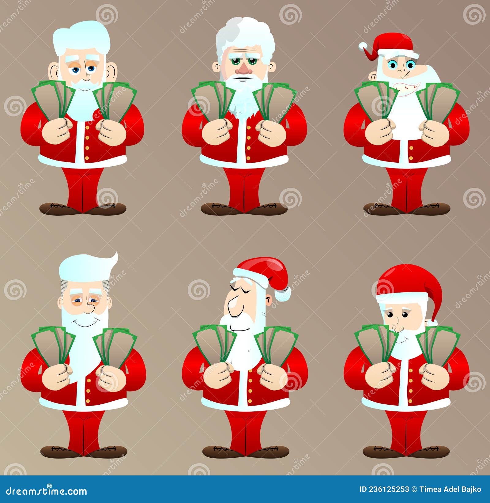 Santa Claus Holding or Showing Money Bills. Stock Vector - Illustration ...