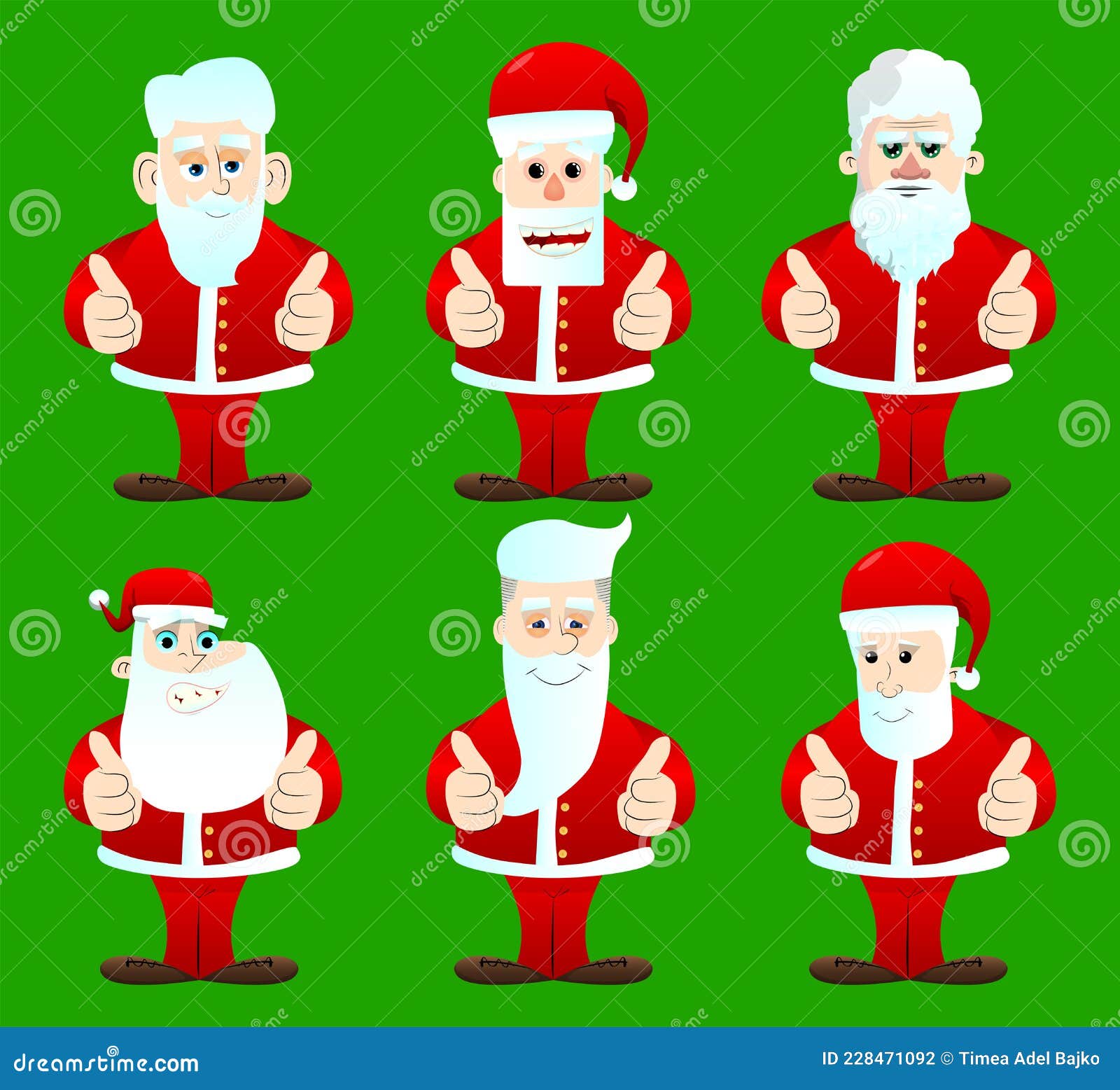 Santa Claus Making Thumbs Up Sign with Two Hands. Vector Cartoon ...