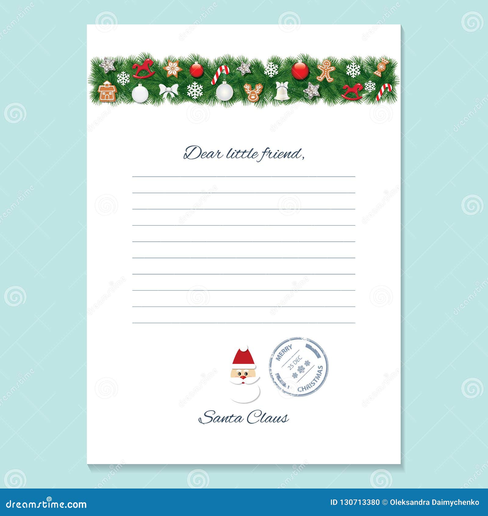 Santa Claus Letter. Decorative Blank Template A23. Stock Vector With Regard To Blank Letter From Santa Template