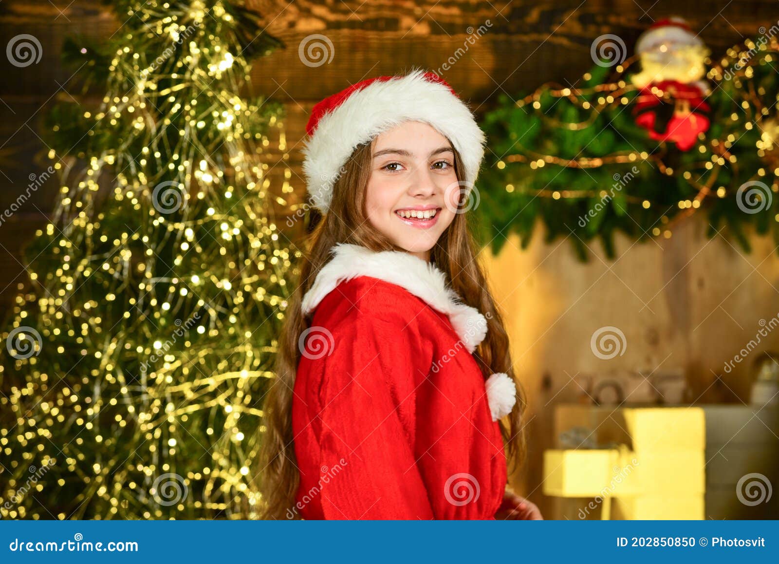 Santa Claus. Little Girl Celebrate Christmas. Holiday Accessories ...