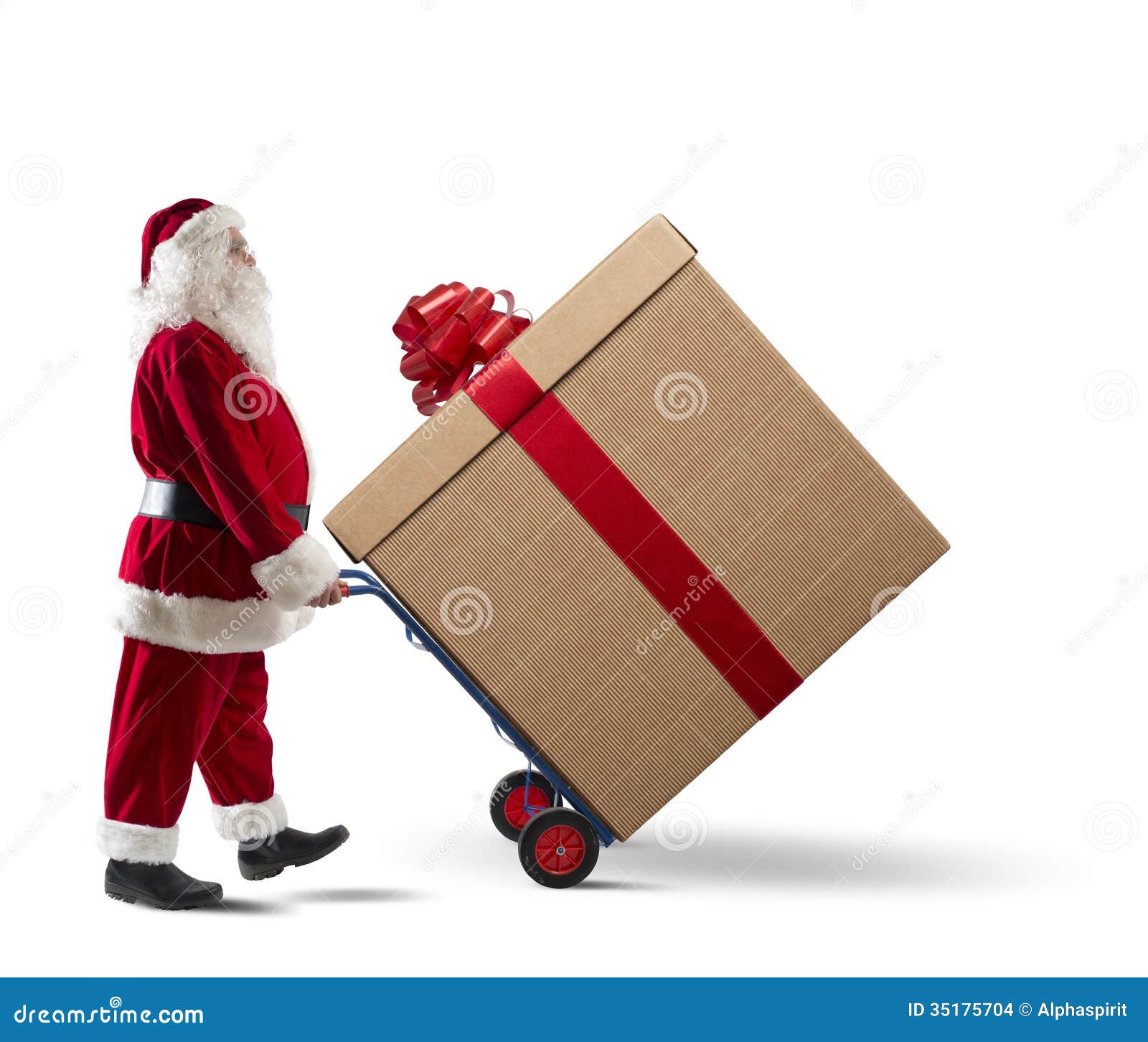 stor julklapp Santa Claus Med Stor Julklapp Arkivfoto   Bild av pull, trötthet 