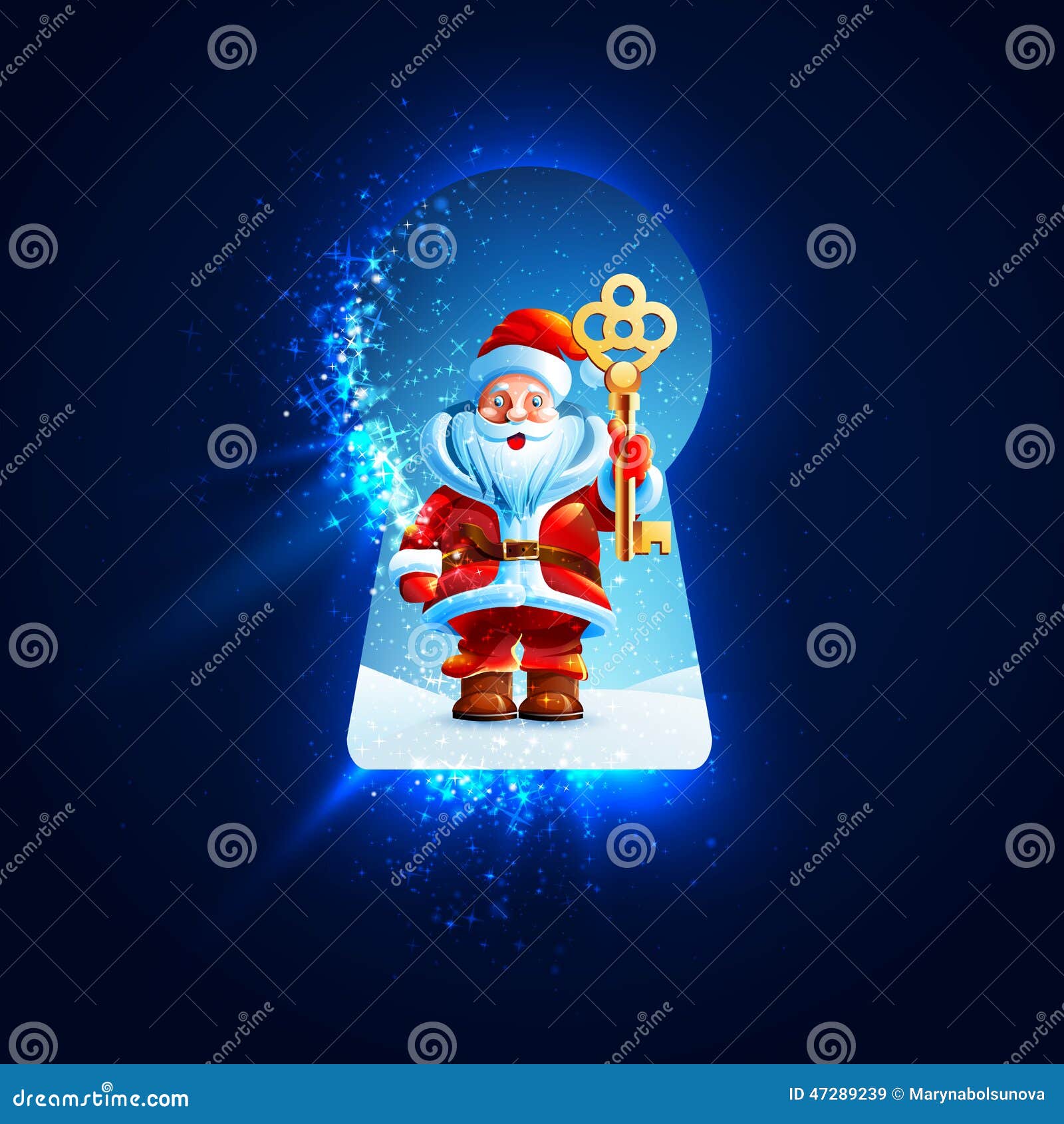 Santa Claus Mit Einem Goldenen Schlüssel Im Schlüsselloch Vektor