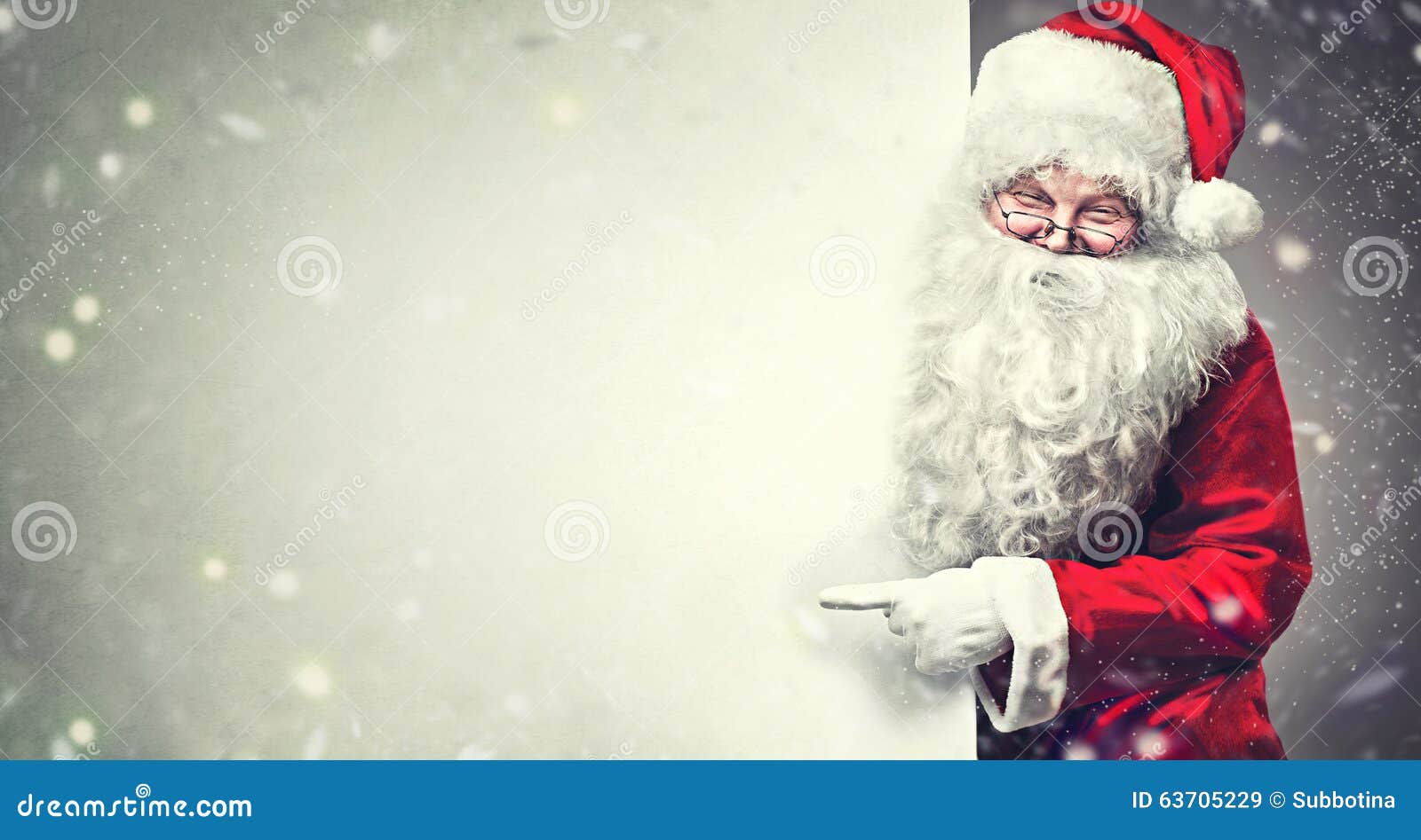santa claus pointing on blank advertisement banner background with copy space