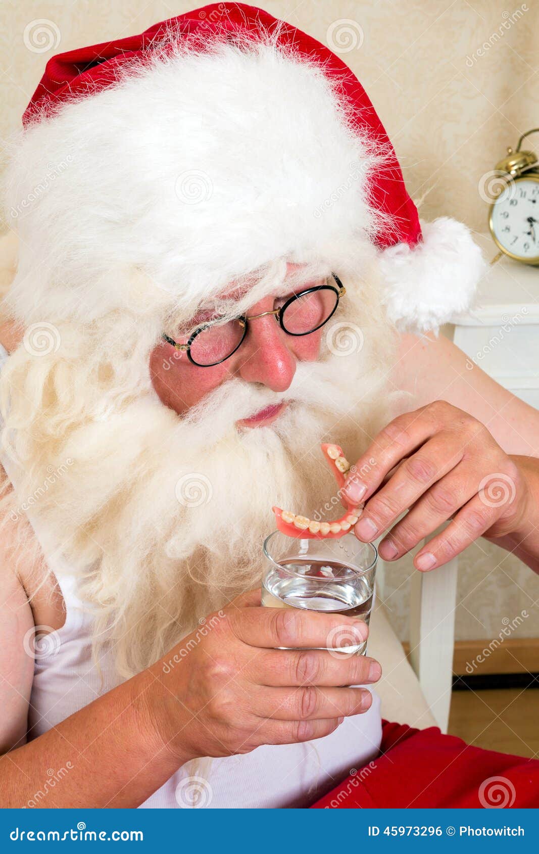 Santa Claus Putting His Teeth in Stock Photo - Image of mouth, senior