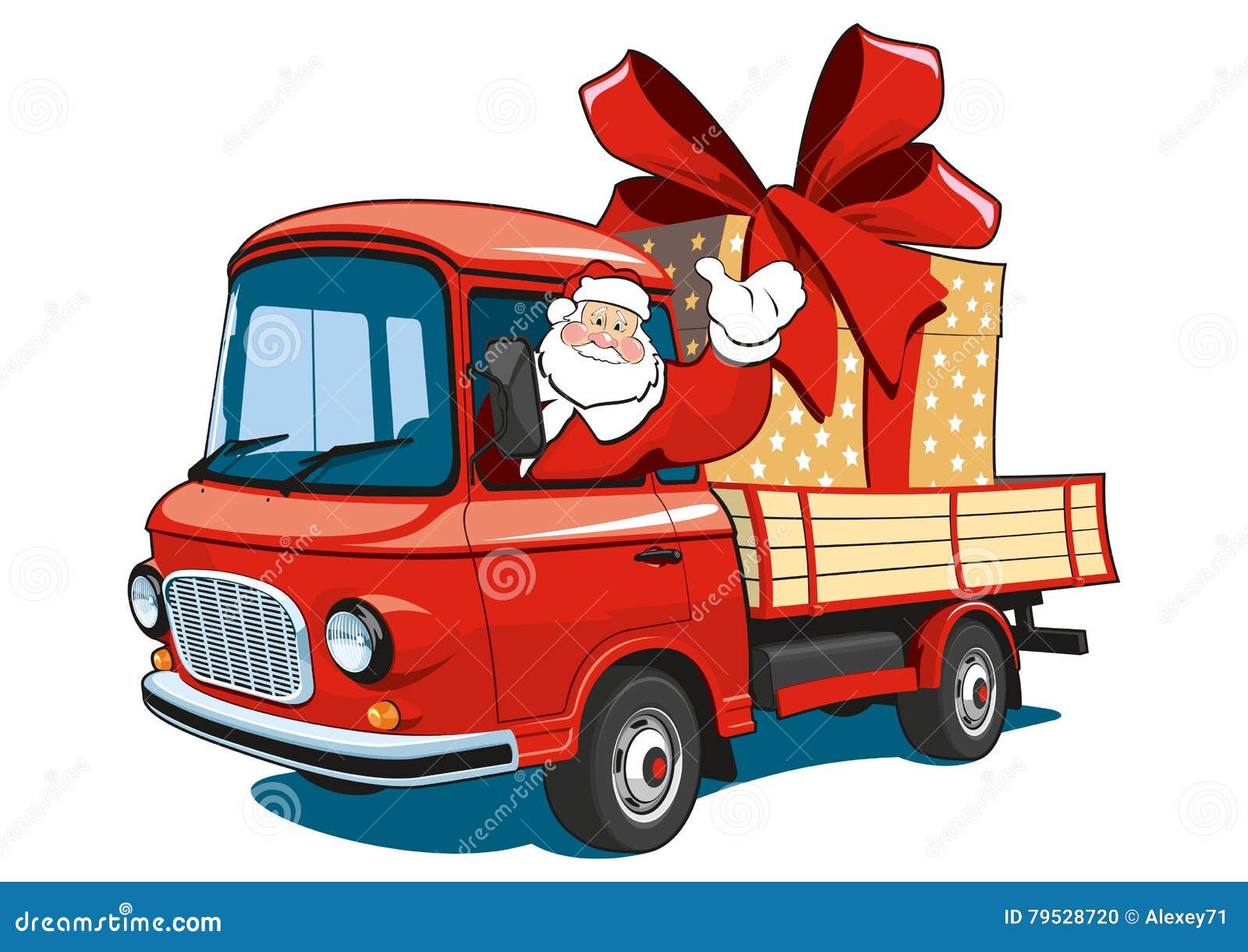 Santa Claus On Red Truck Delivers Gifts. Stock Vector