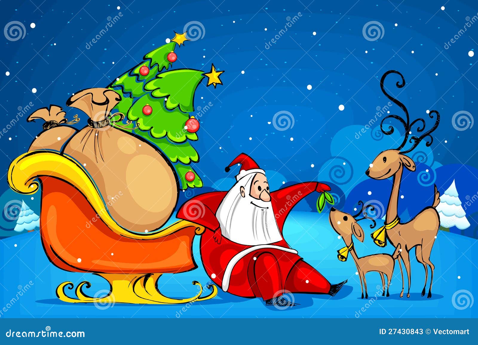 Santa Claus With Reindeer Stock Vector Illustration Of Doodle 27430843