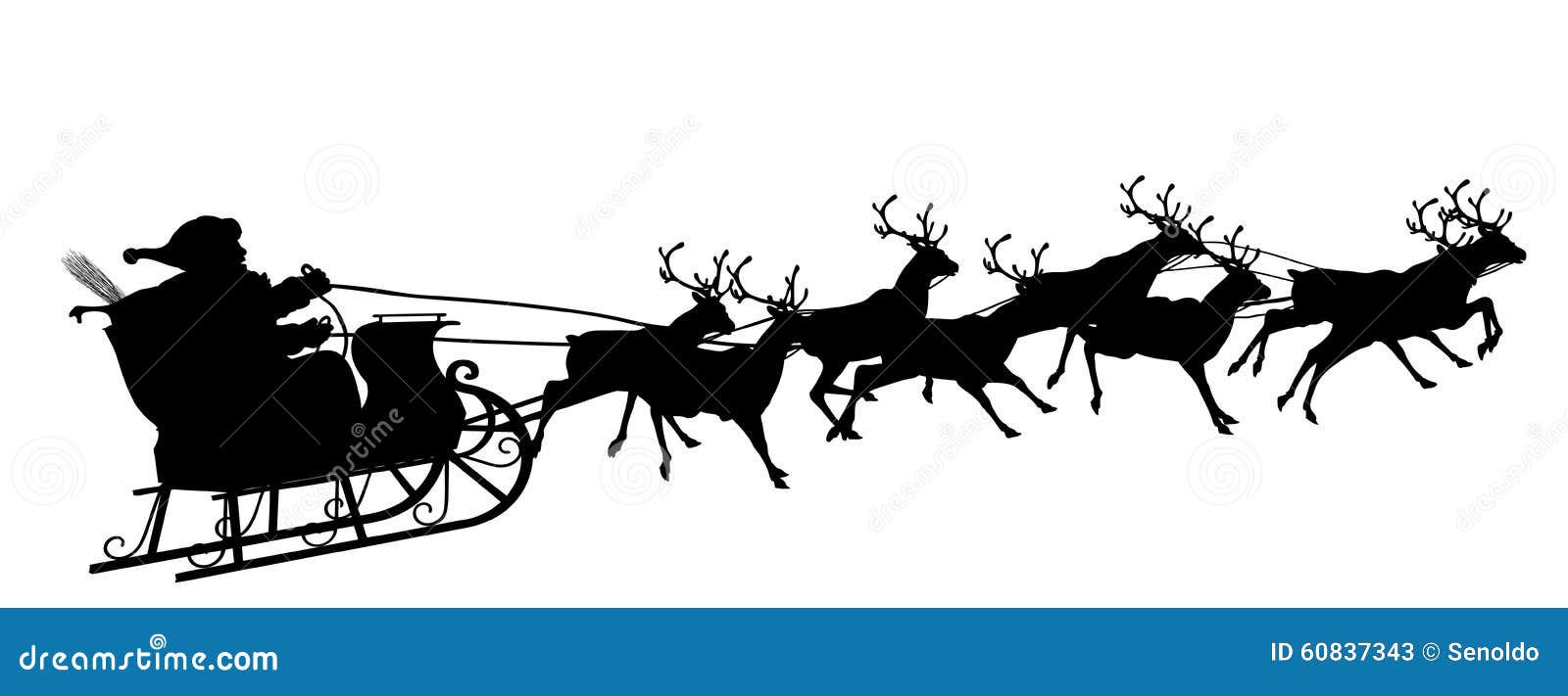 santa claus with reindeer sleigh  - black silhouette