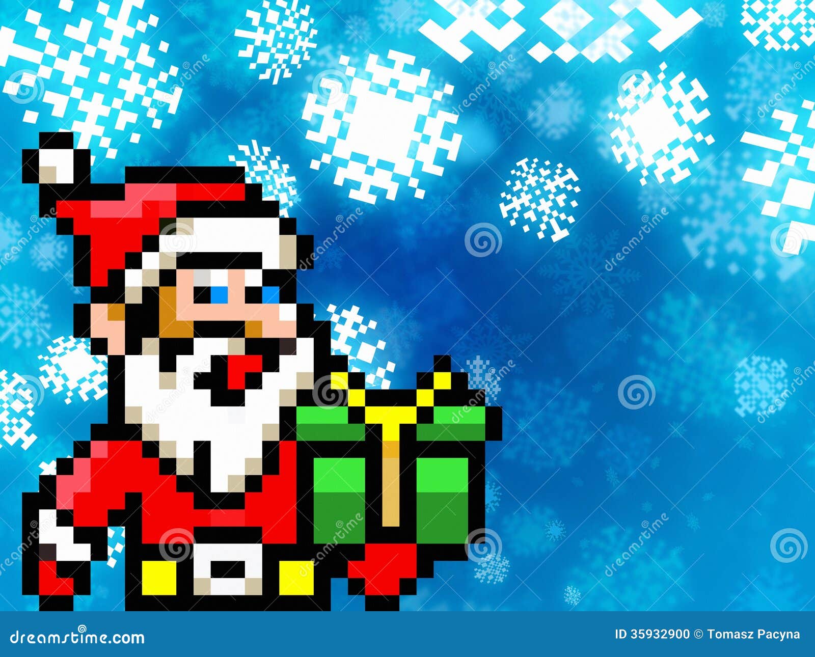 Santa Claus Retro Pixel Game 8bit Style Background Stock