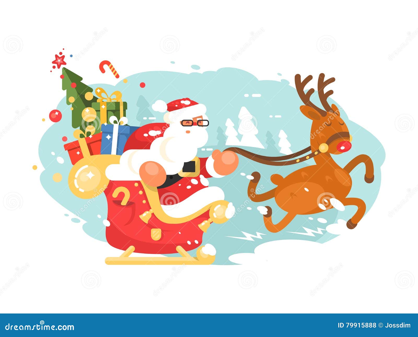 Santa Claus rides in sleigh